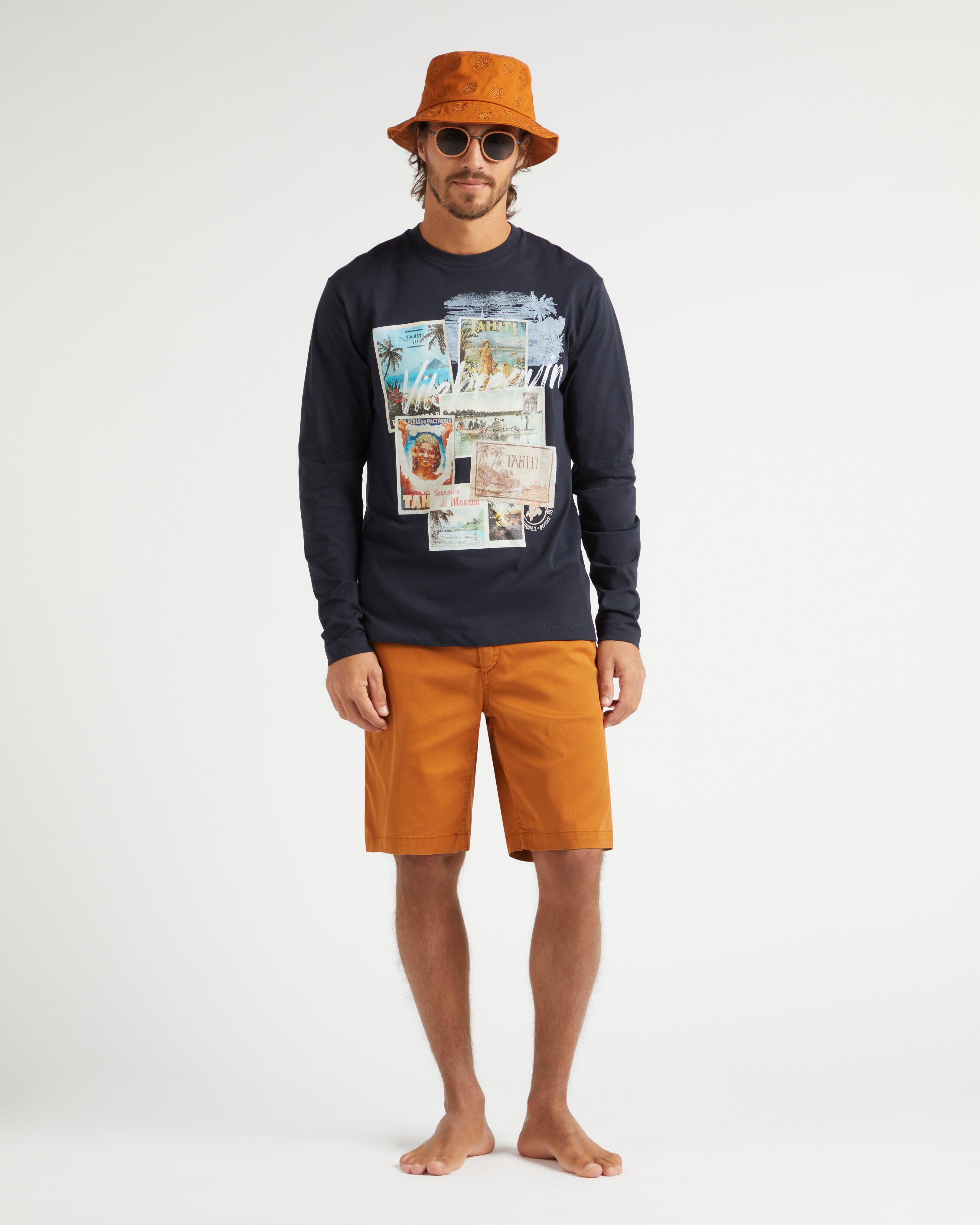 T-shirt uomo a maniche lunghe in cotone Vintage Stamp BLU MARINE supp1 view