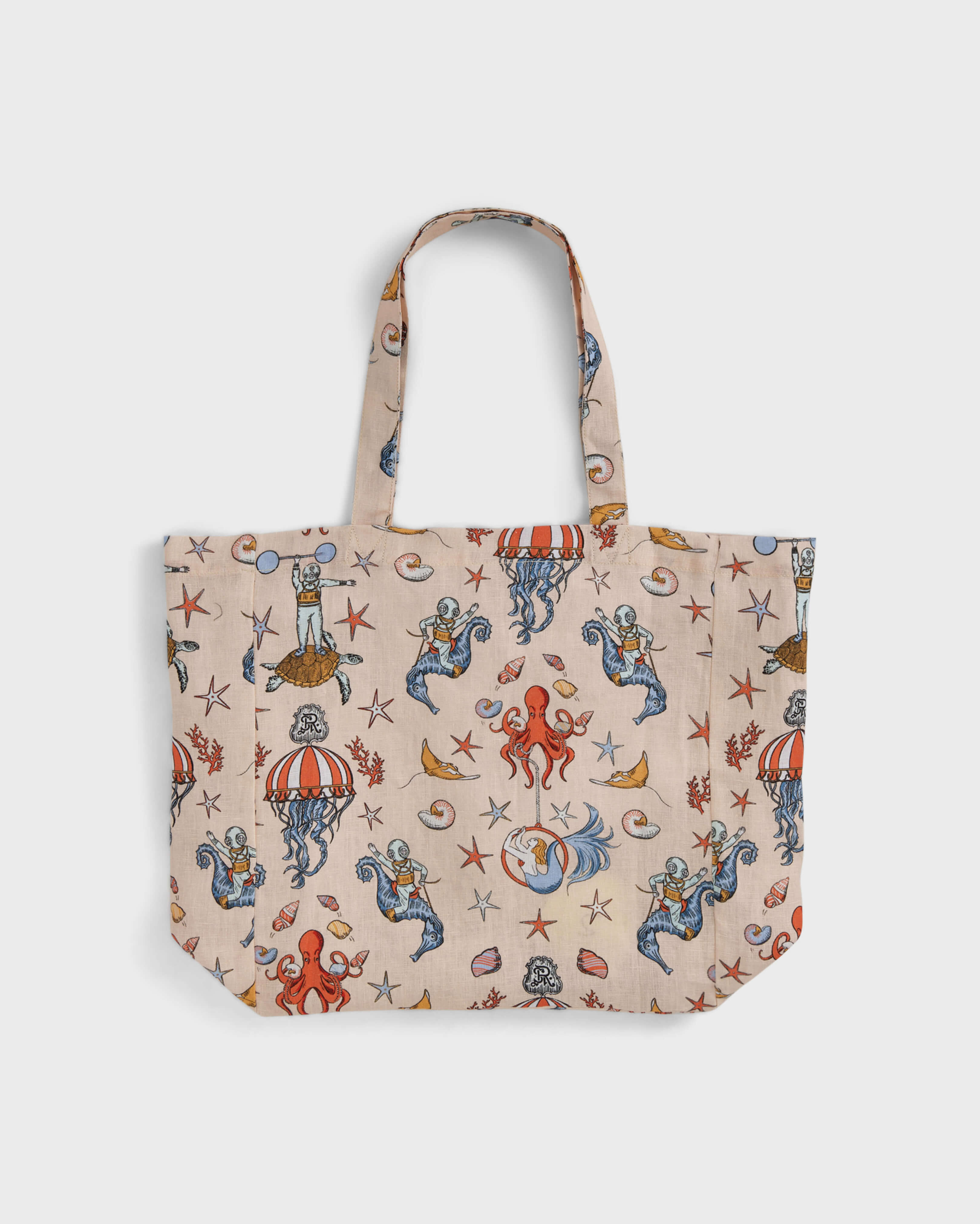 Linen Tote Bag Aqua Circus - Vilebrequin for St.Regis Longboat Key PINK CHAMPAGNE back view