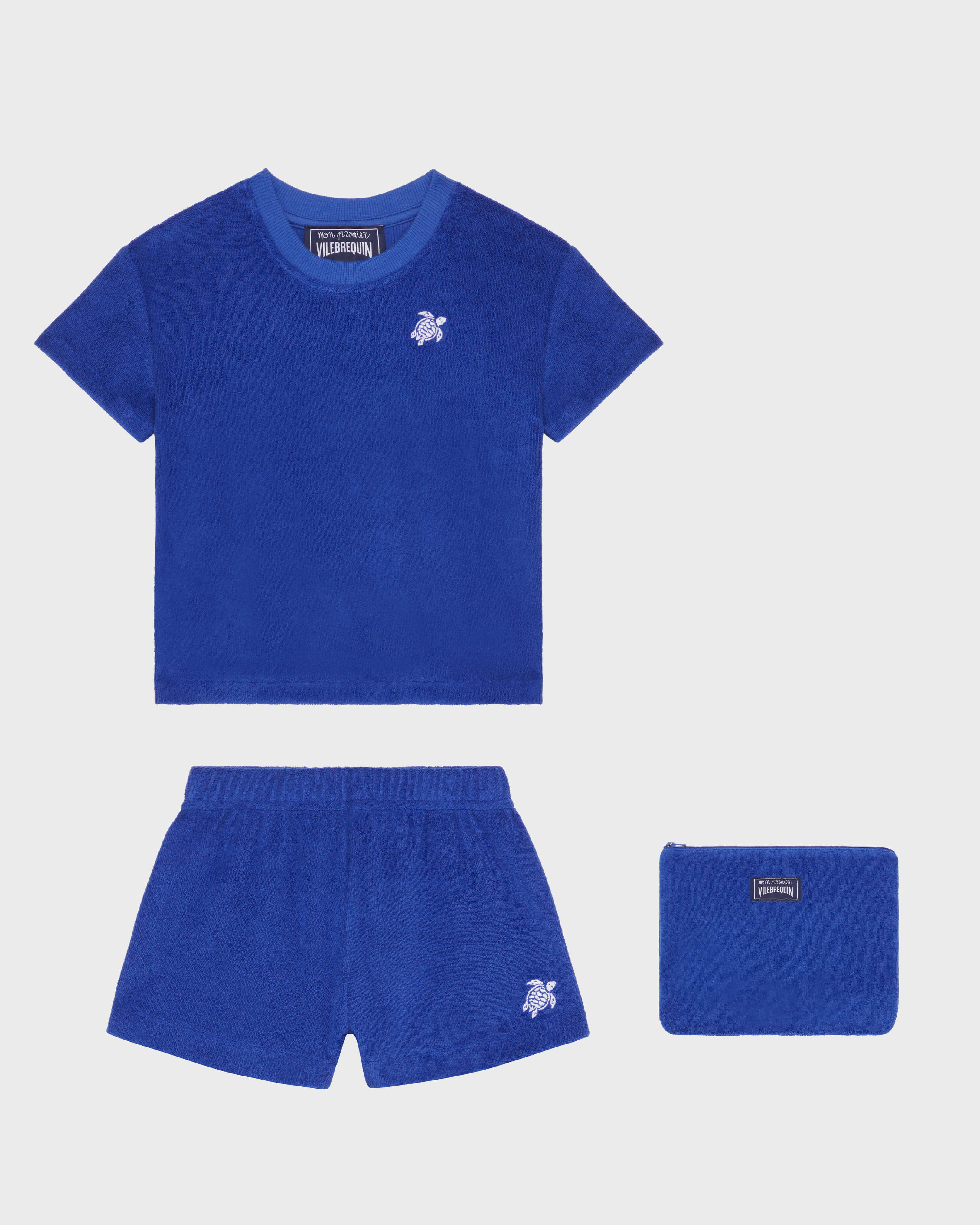 Ensemble bébé bleu en éponge Tortue jacquard MARRAKECH front view