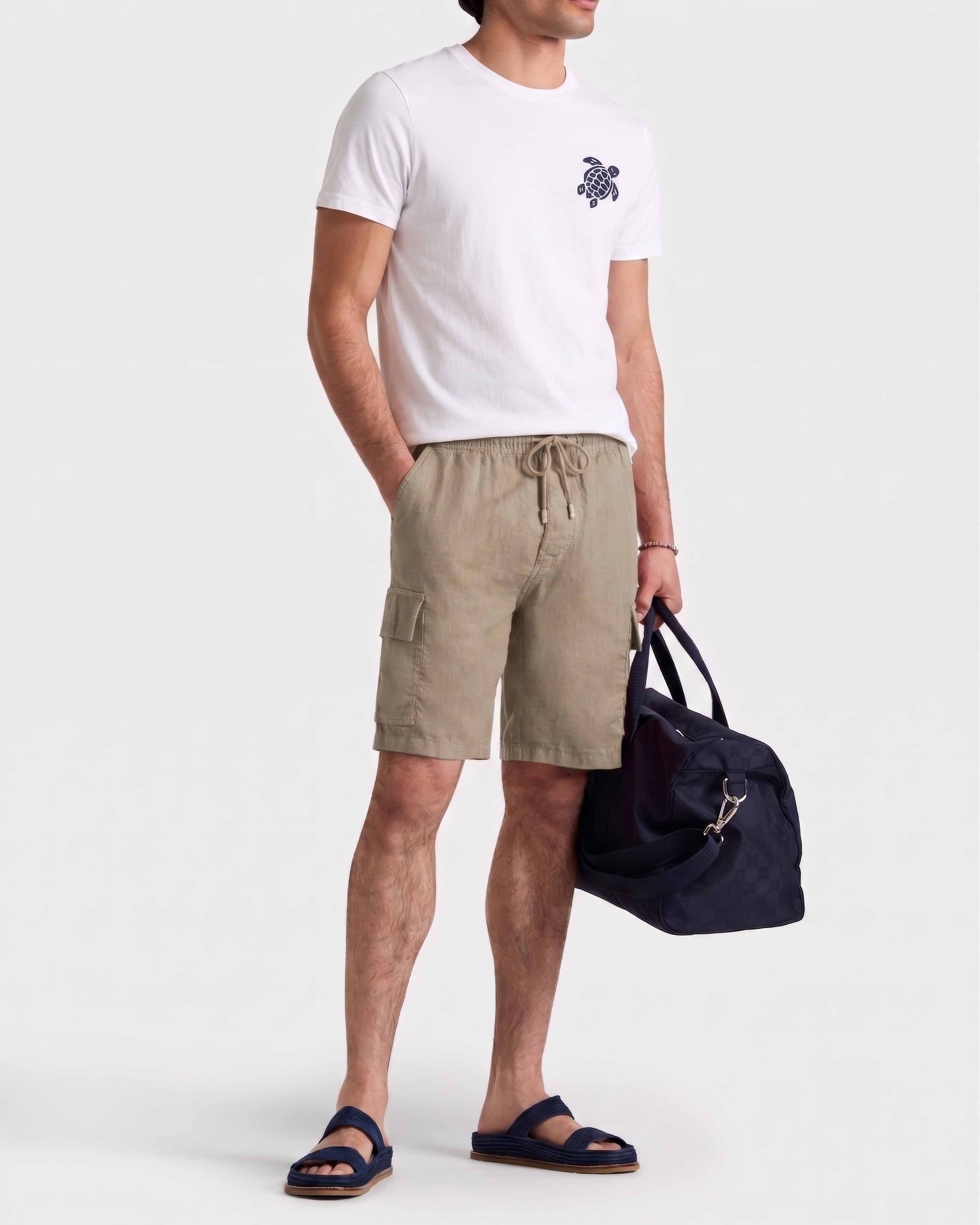Men Linen Bermuda Shorts Cargo Pockets SAFARI frontworn view