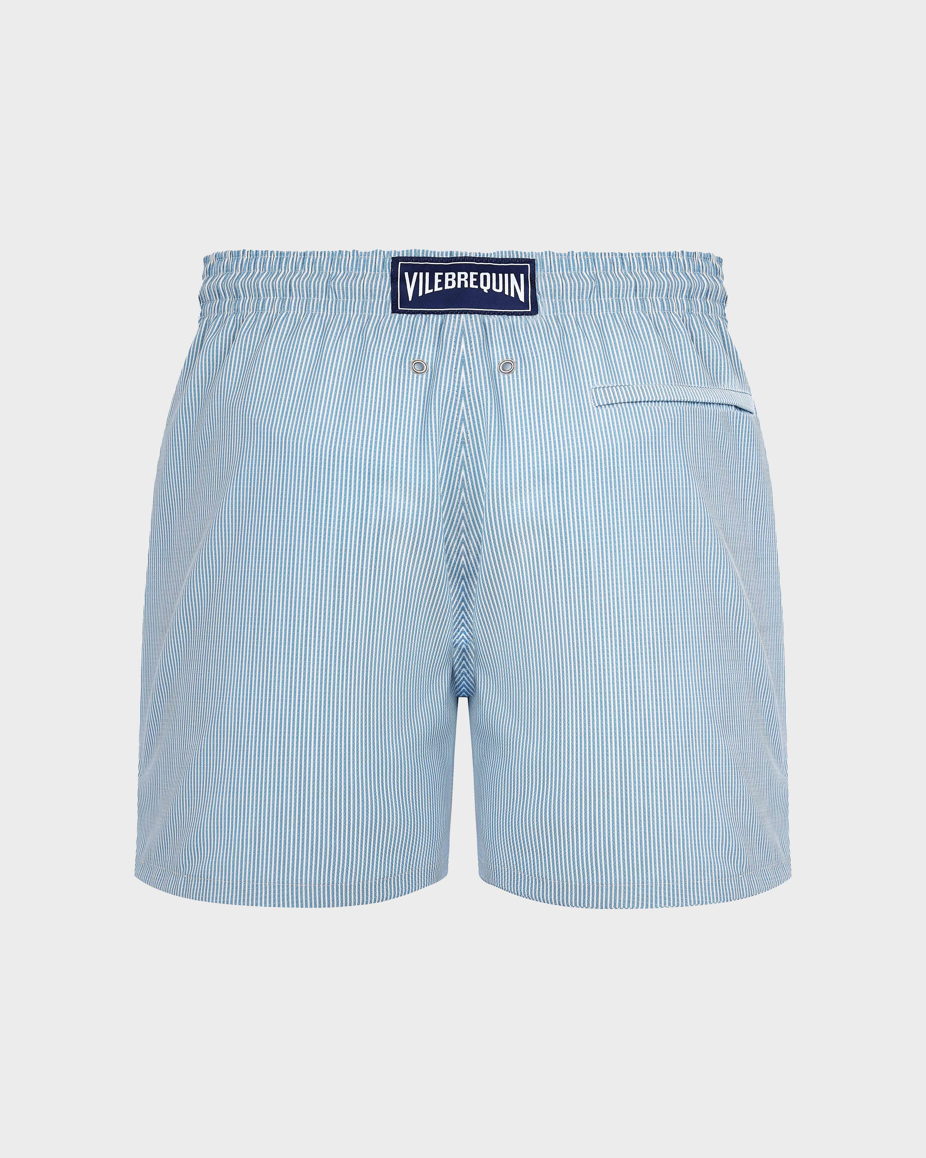 Men Ultrafine Wool Swim Shorts Micro Rayures Tailoring BLUE TOPAZ back view