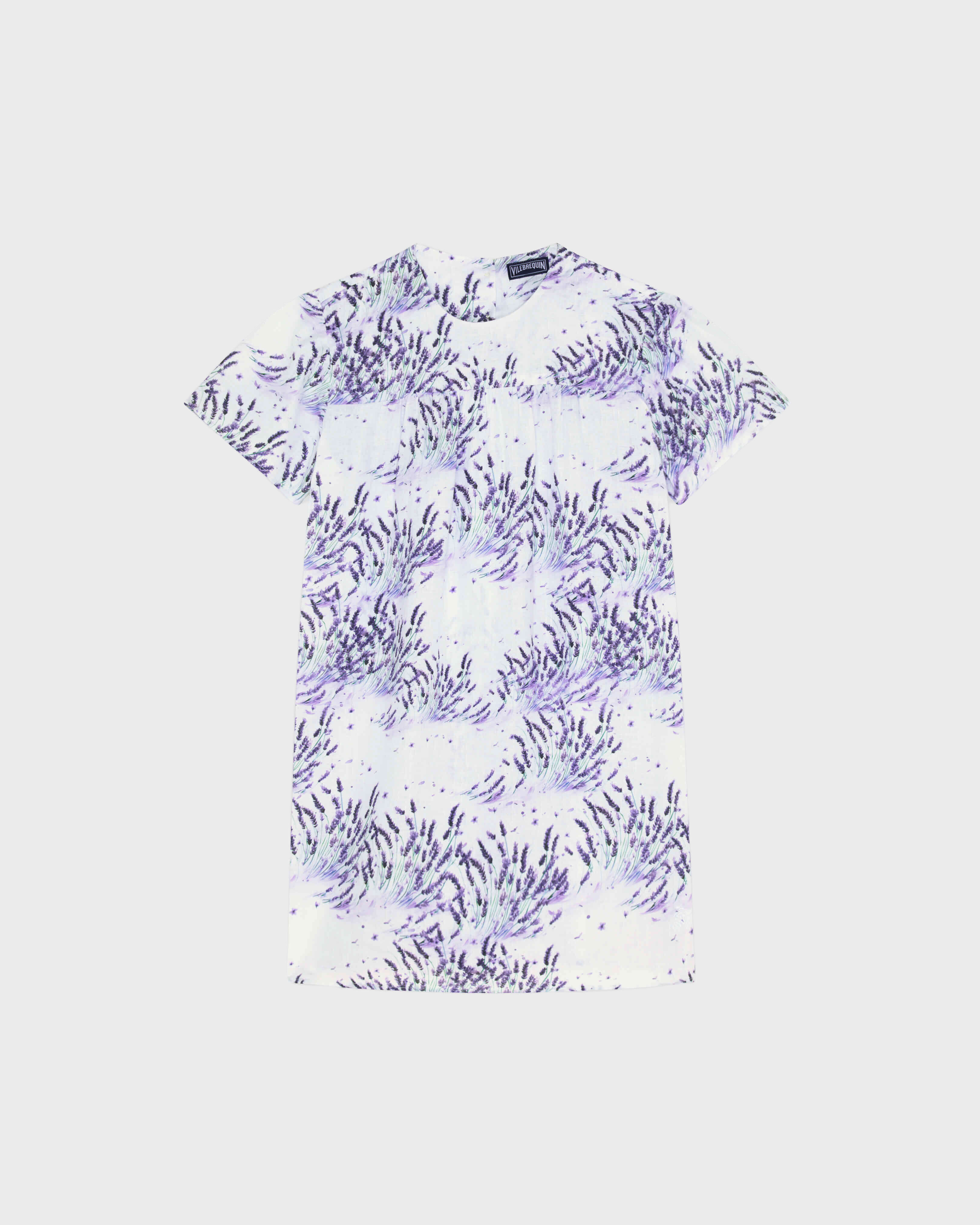 Girls Linen Dress Lavender WHITE front view