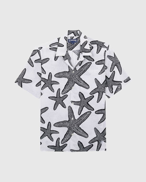 Vilebrequin - Men Linen Bowling Shirt Starlettes - Shirt - Charli - White - Size XL