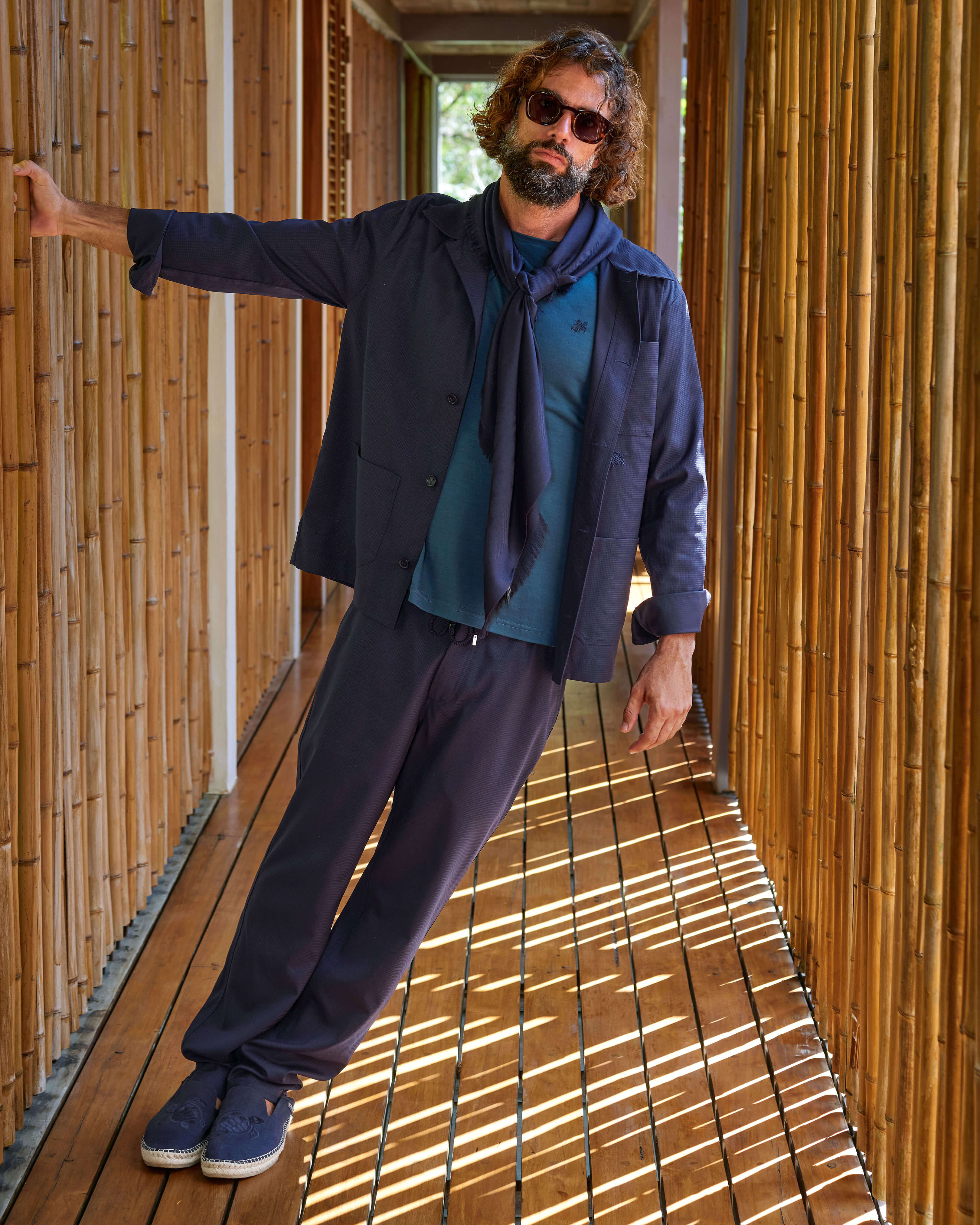 Pantalon en laine Super 120's homme Micro Carreaux BLEU MARINE look1 view