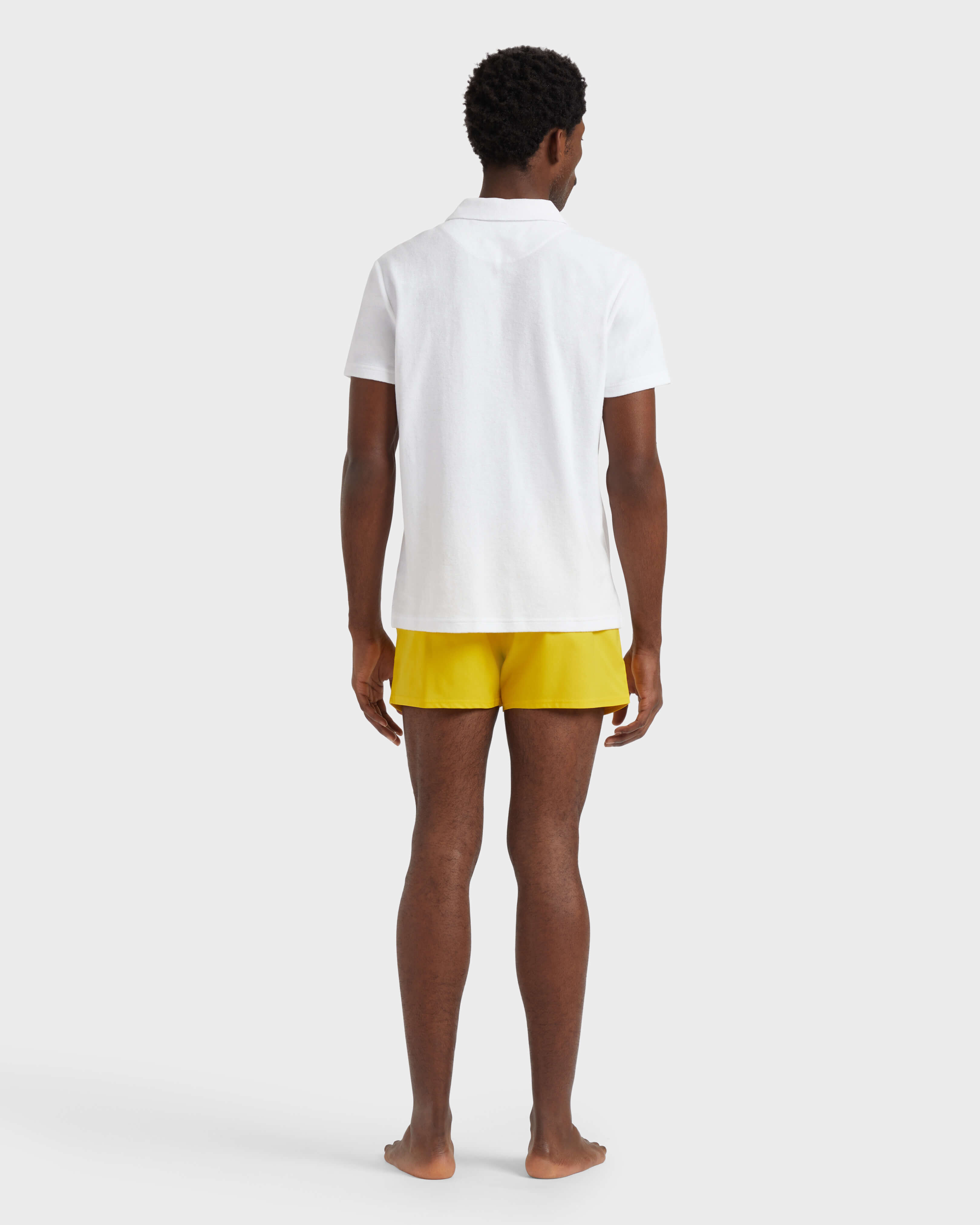 Men Terry Polo Shirt Solid WHITE backworn view