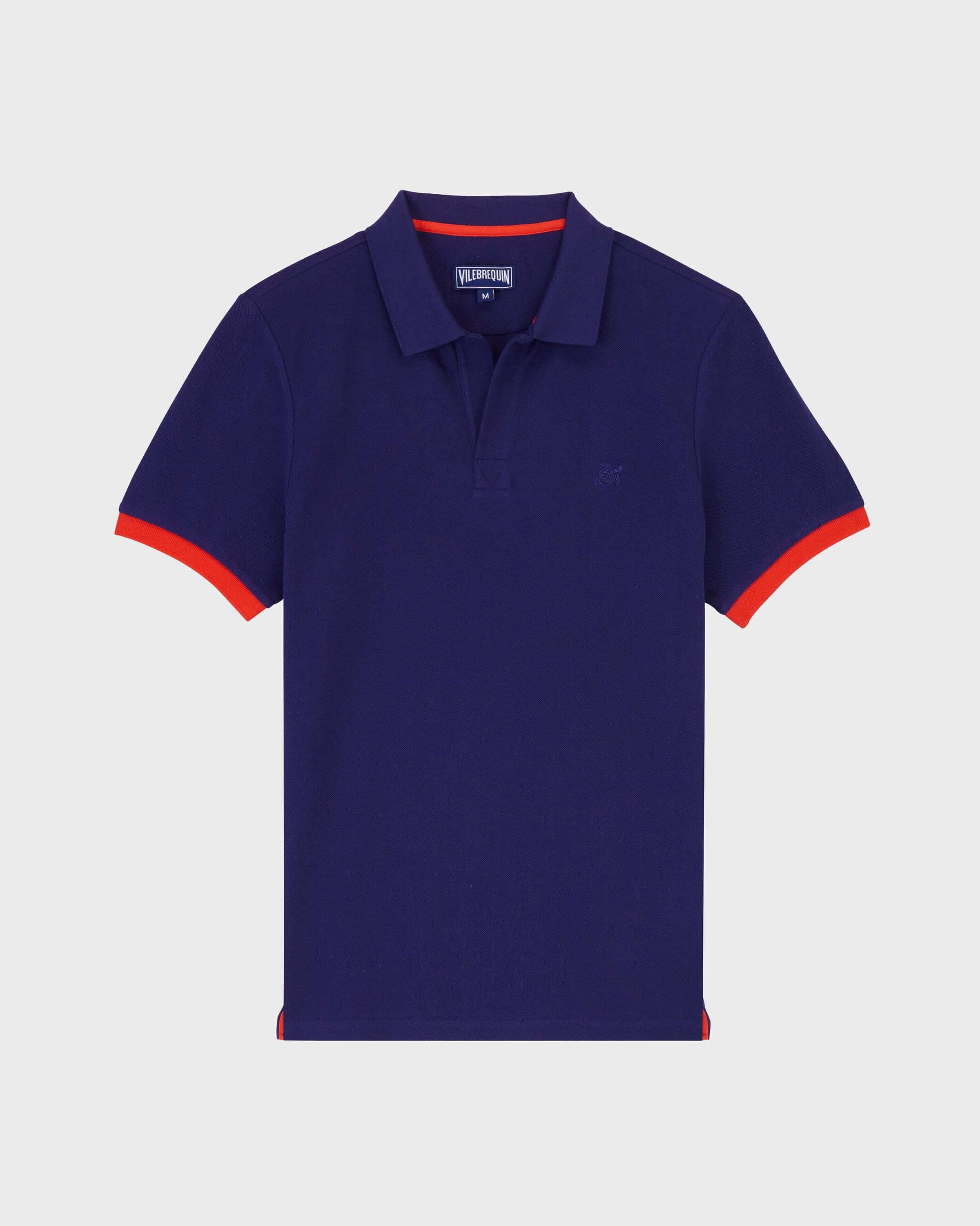 Men Organic Cotton Pique Polo Shirt Solid MIDNIGHT front view