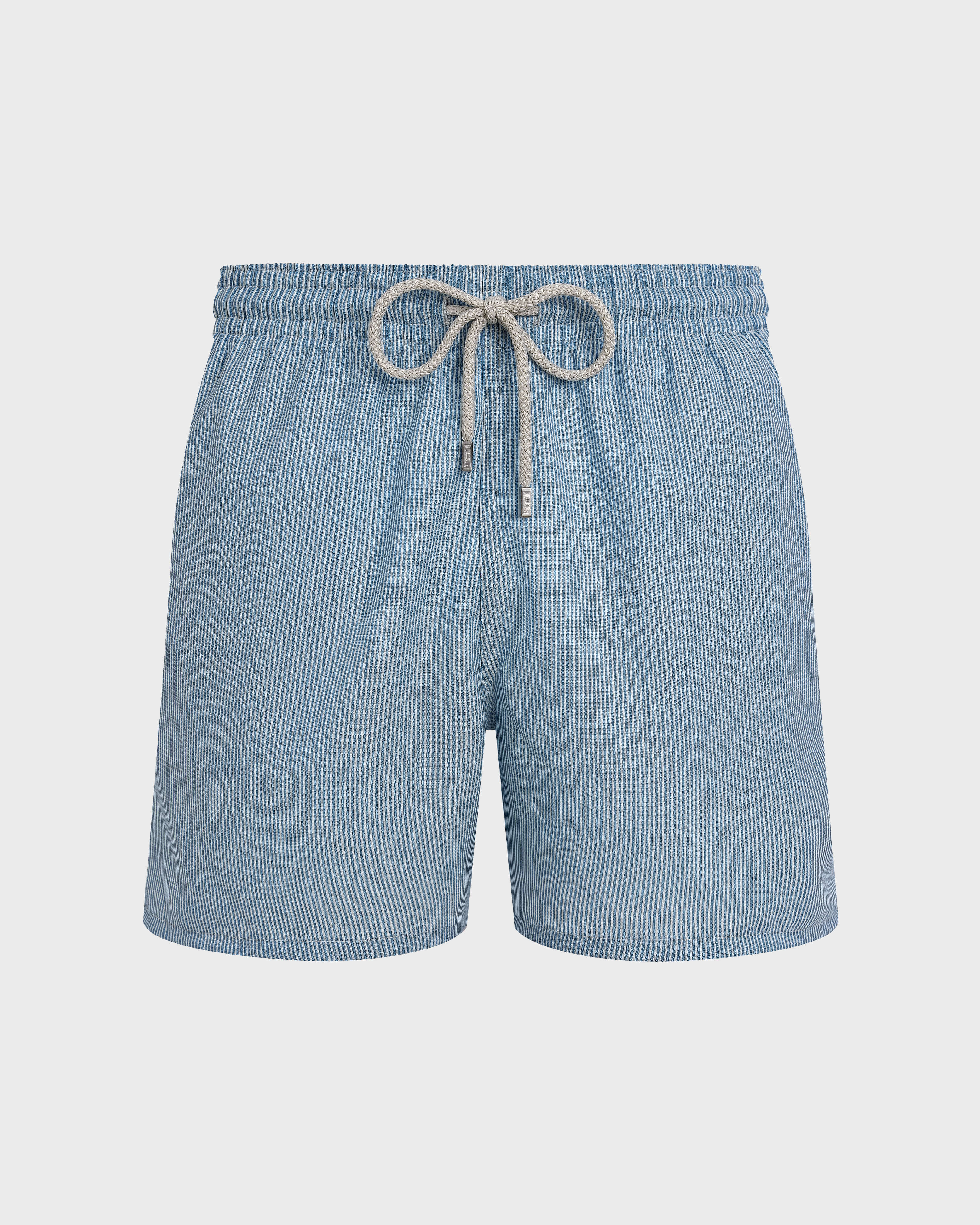 Men Ultrafine Wool Swim Shorts Micro Rayures Tailoring BLUE TOPAZ front view