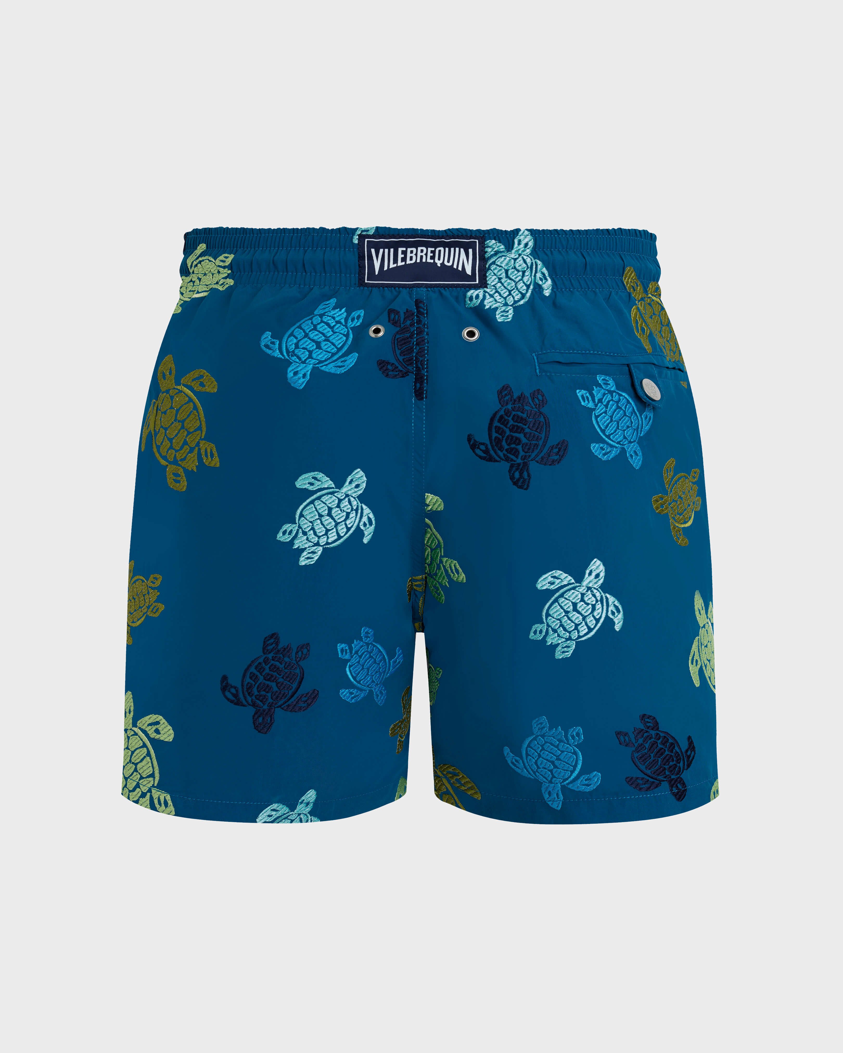 Men Swim Shorts Embroidered Tortue Multicolore - Limited Edition PEACOCK back view