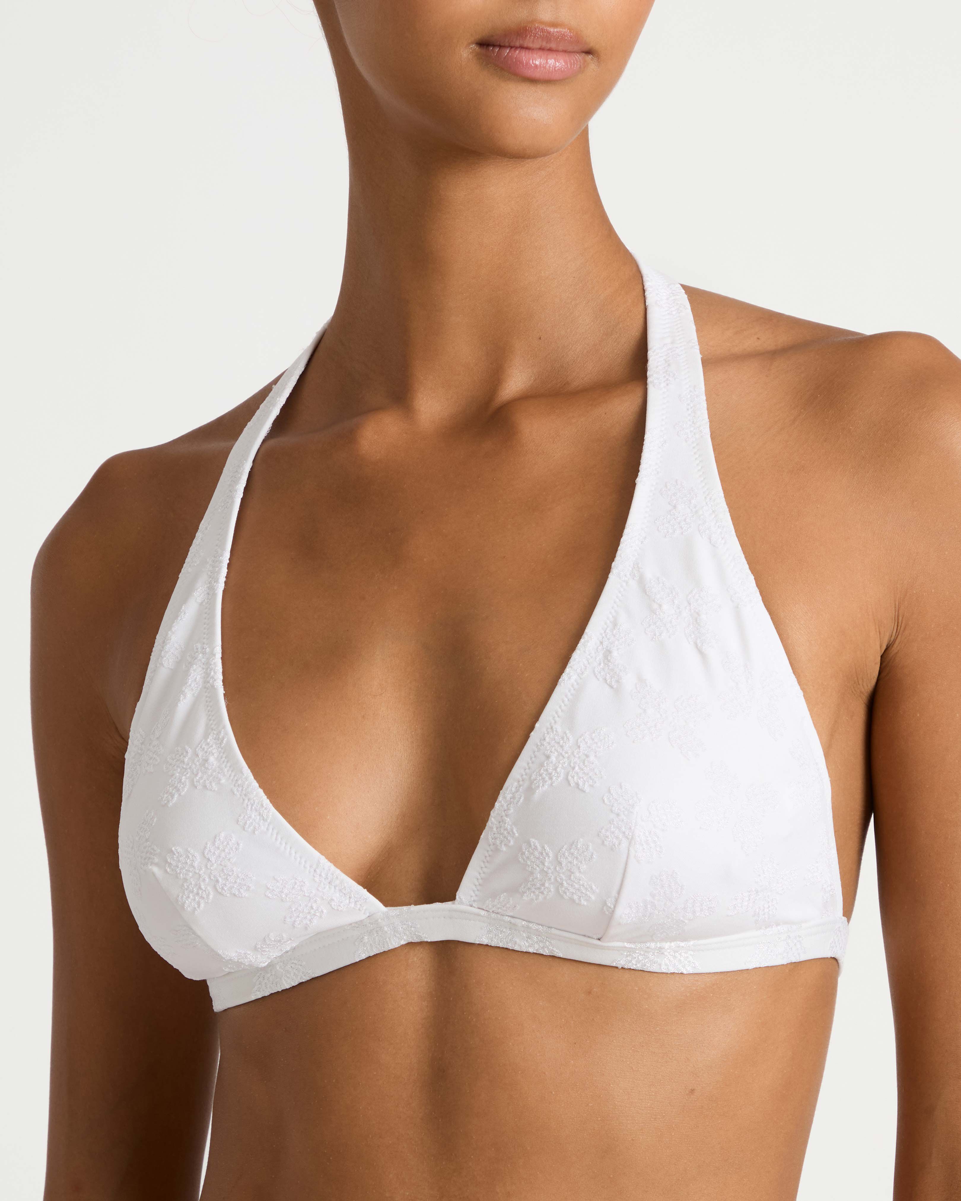 Women Halter Bikini Top Turtle Monogram Jacquard WHITE supp1 view