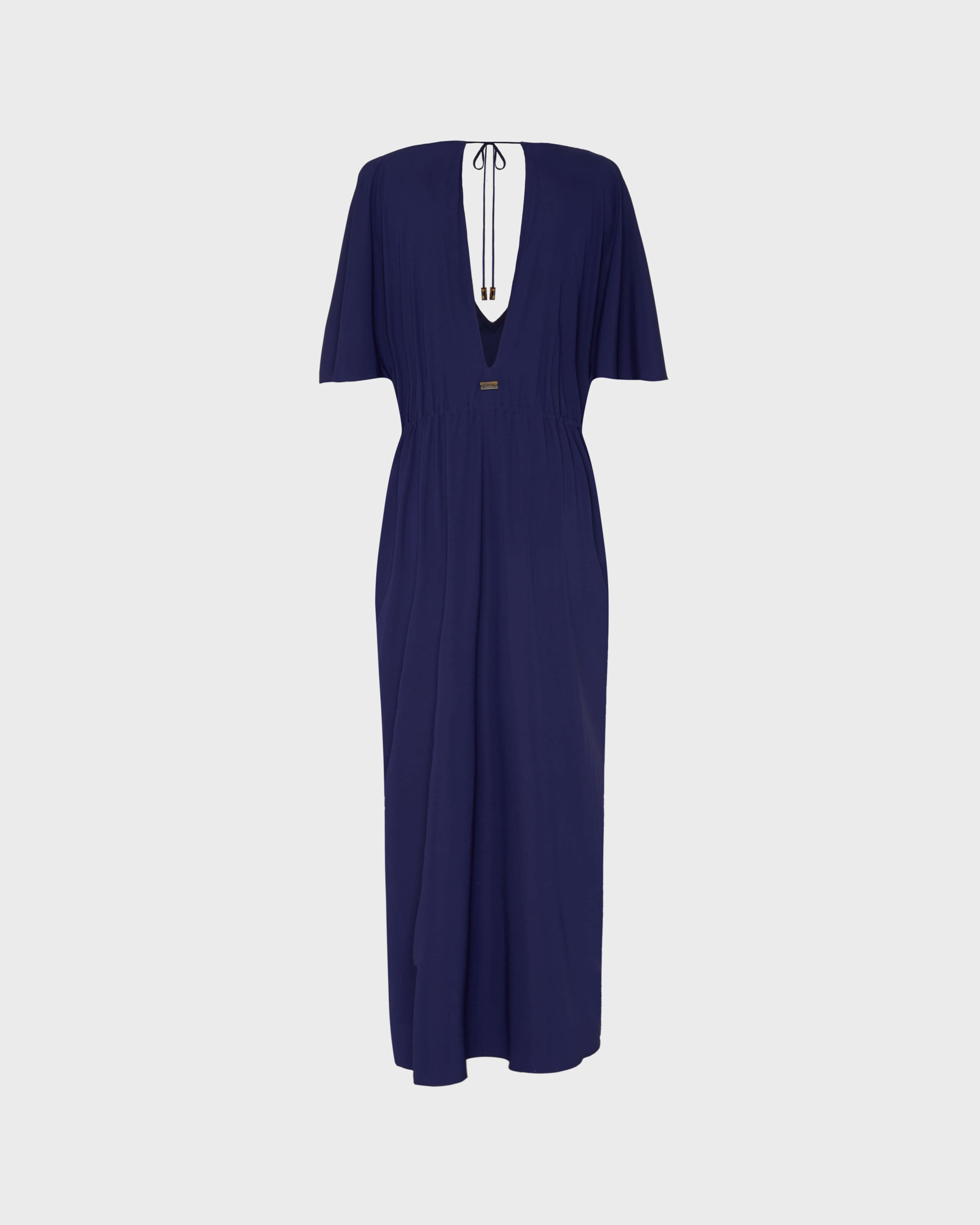 Vestido largo de satén de seda liso para mujer MIDNIGHT back view