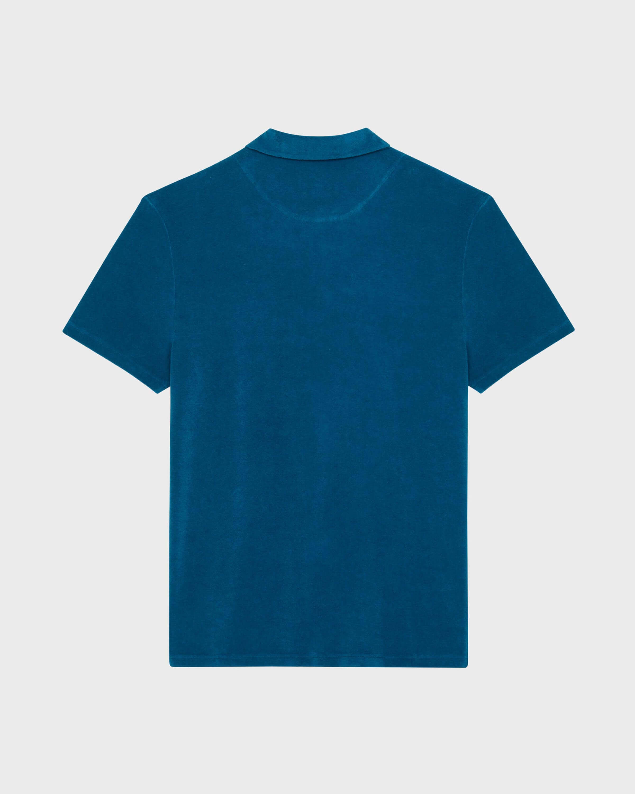 Men Terry Polo Shirt Solid PEACOCK back view