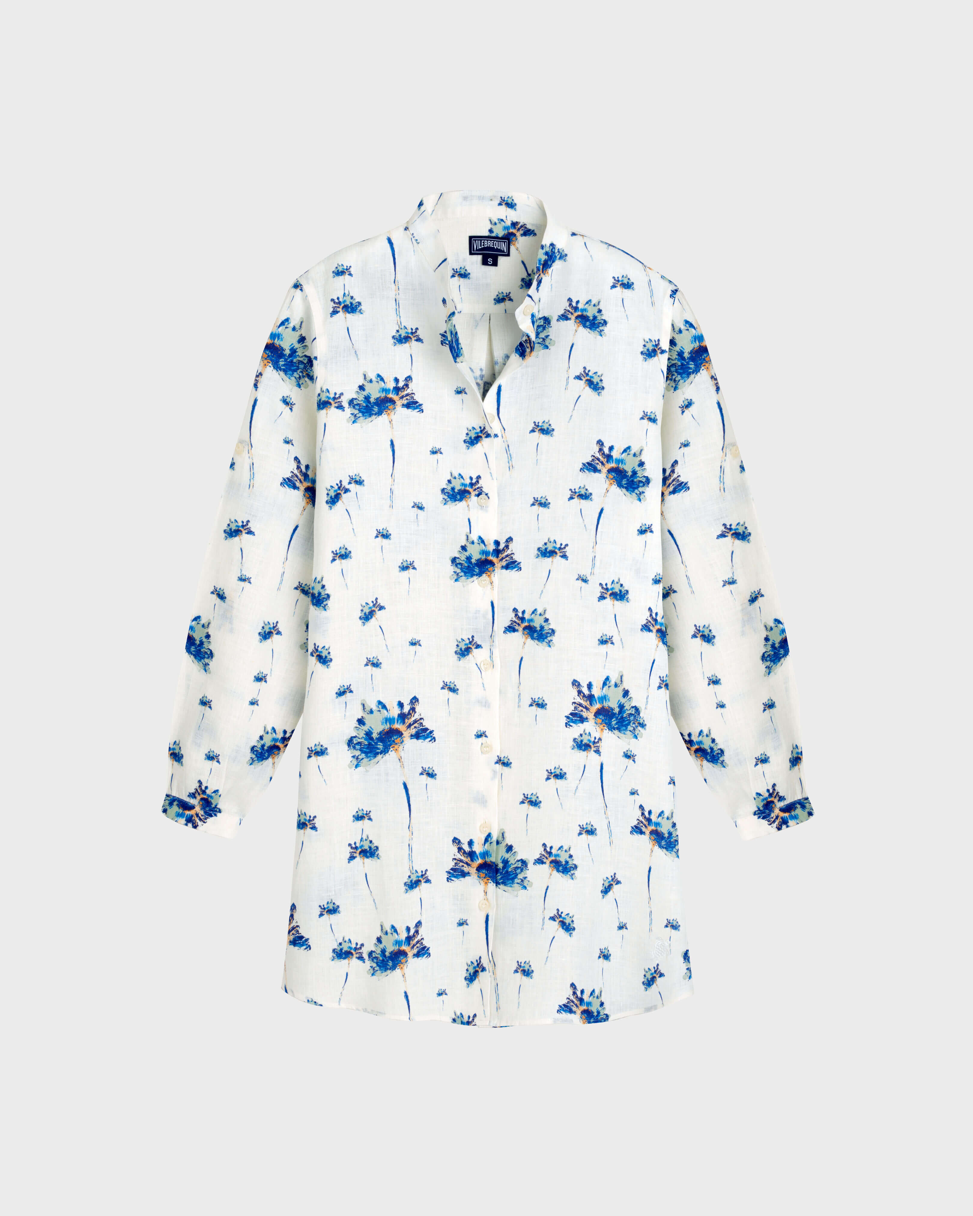 Women Linen Shirt Dress Herbier OFF WHITE front view