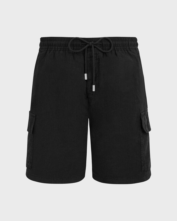 Vilebrequin - Men Linen Bermuda Shorts Cargo Pockets - Bermuda - Baie - Black - Size S