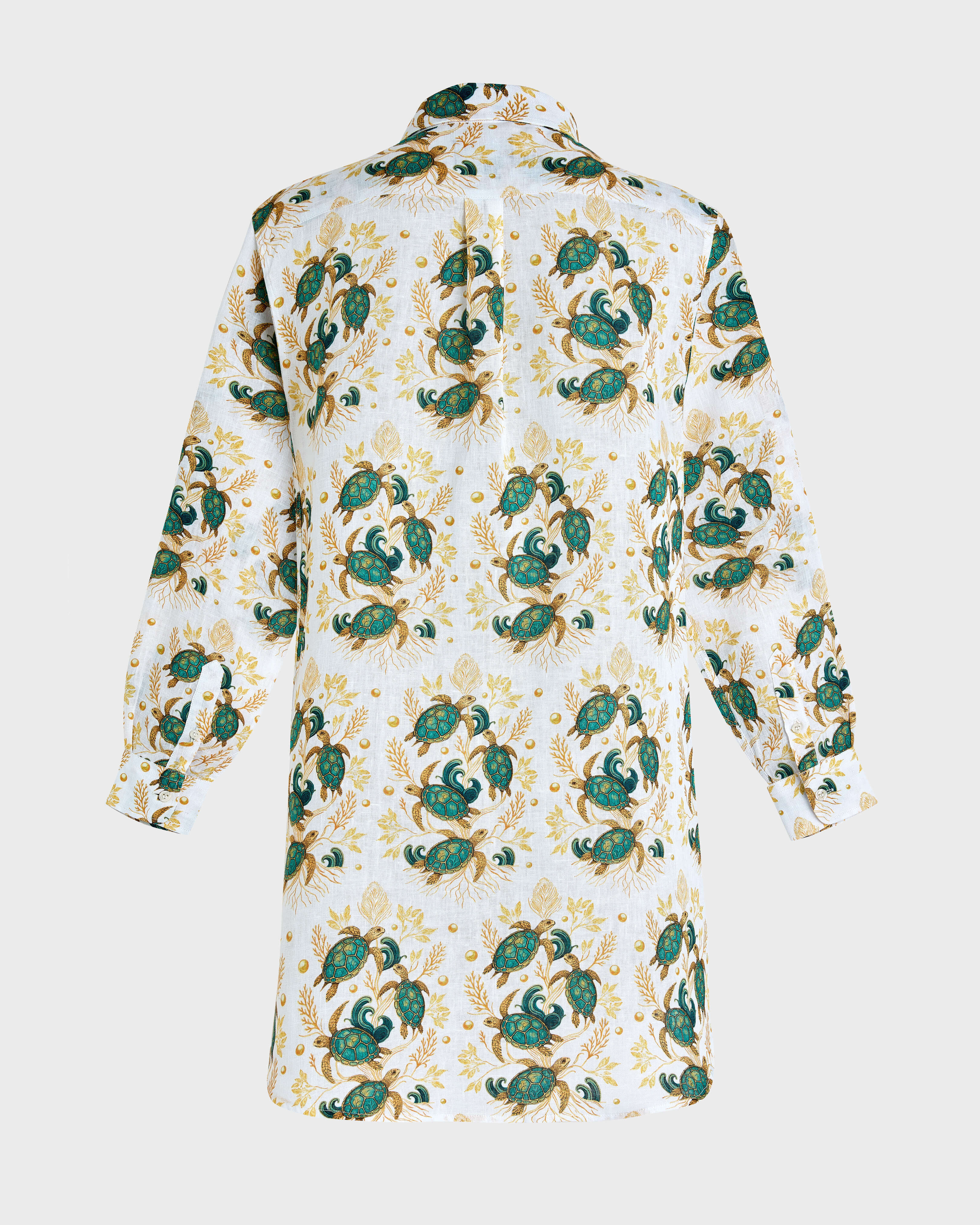 Women Linen Shirt Mangrove Turtles - Vilebrequin x Abu Dhabi WHITE back view
