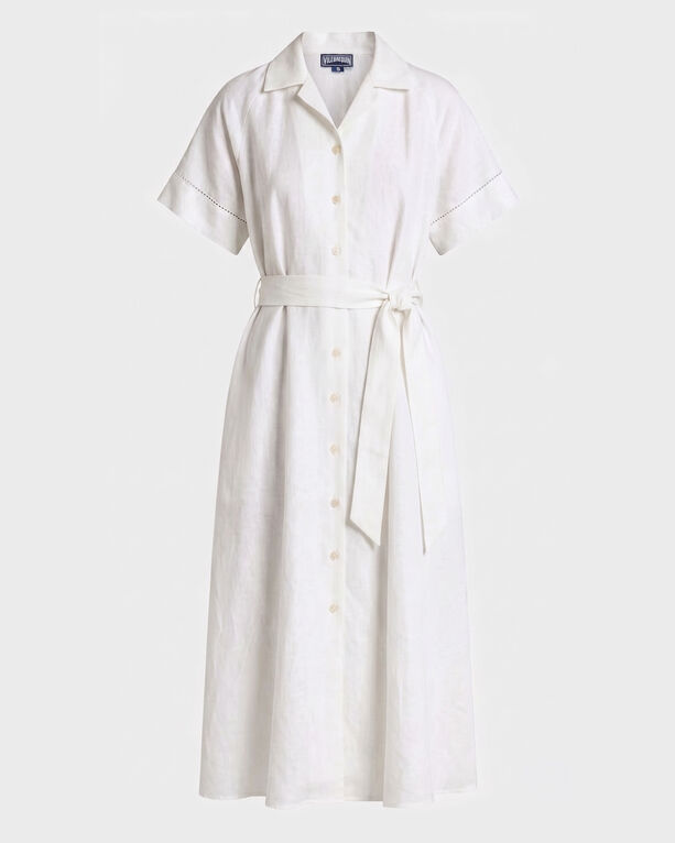 Vilebrequin - Women Long Linen Shirt Dress Solid - Dress - Romane - White - Size S