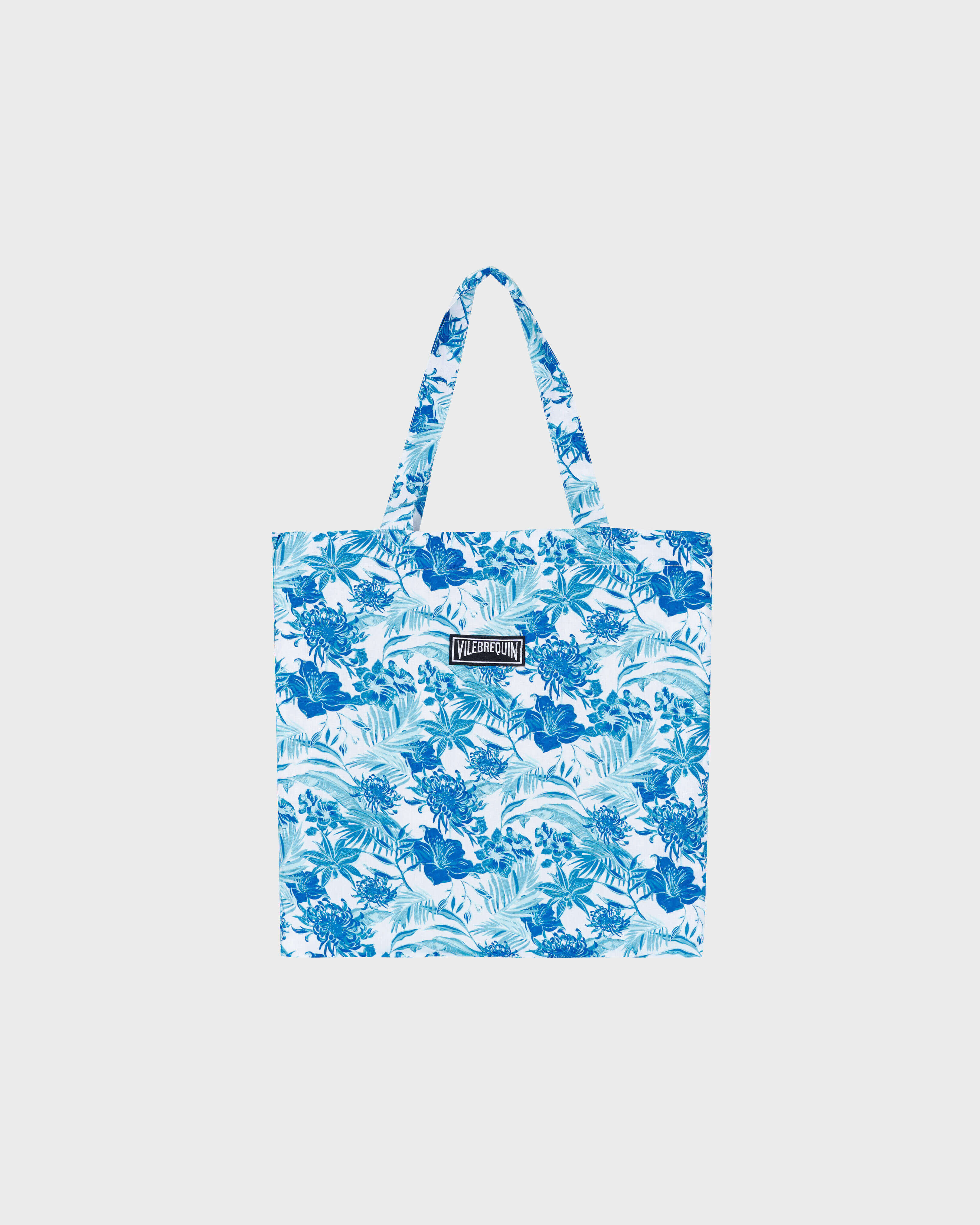 Tote bag de plage en lin unisexe Tahiti Flowers BLANC front view