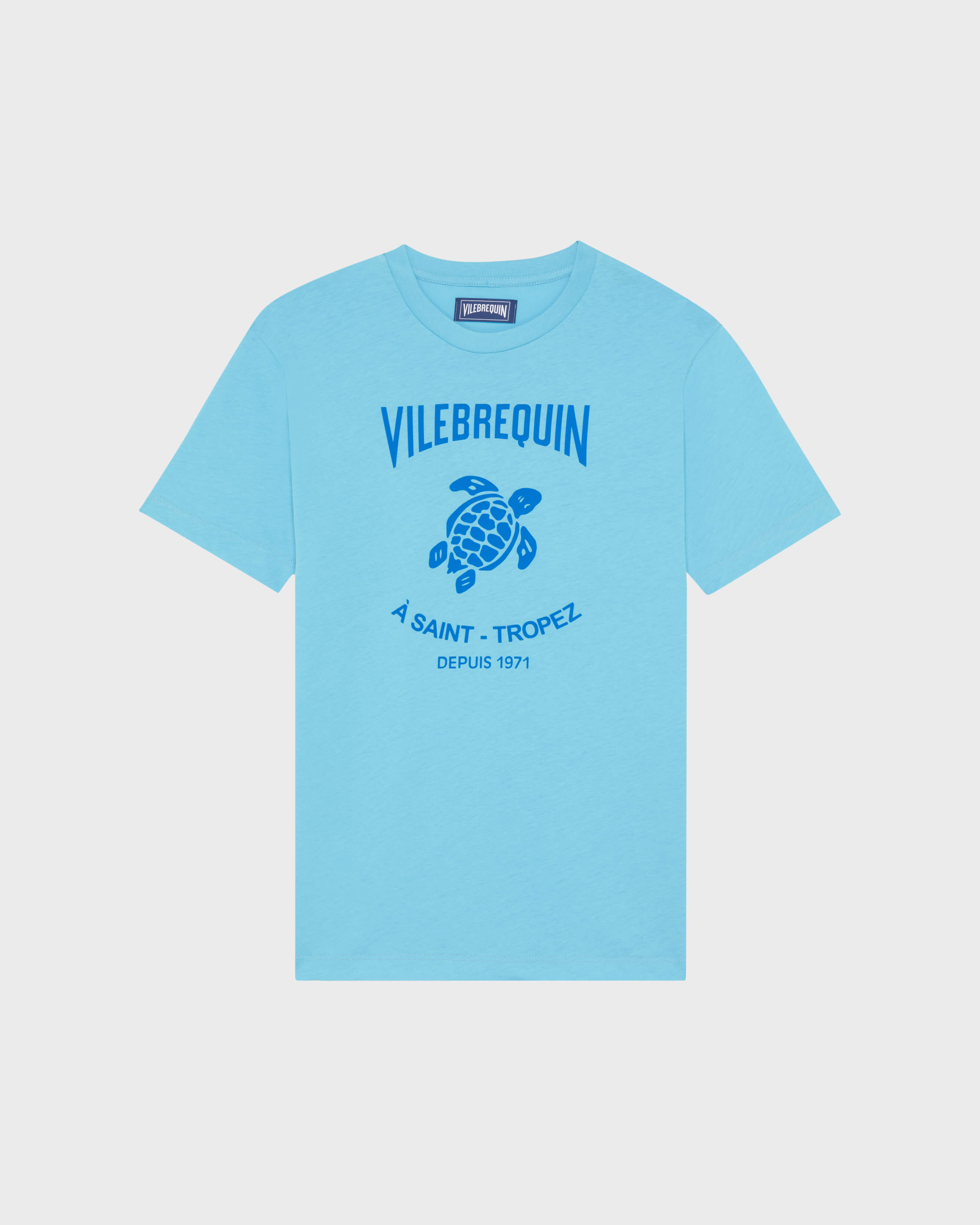 Men Cotton T-shirt Contrasted Placed Gomy Logo BLUE TOPAZ front view