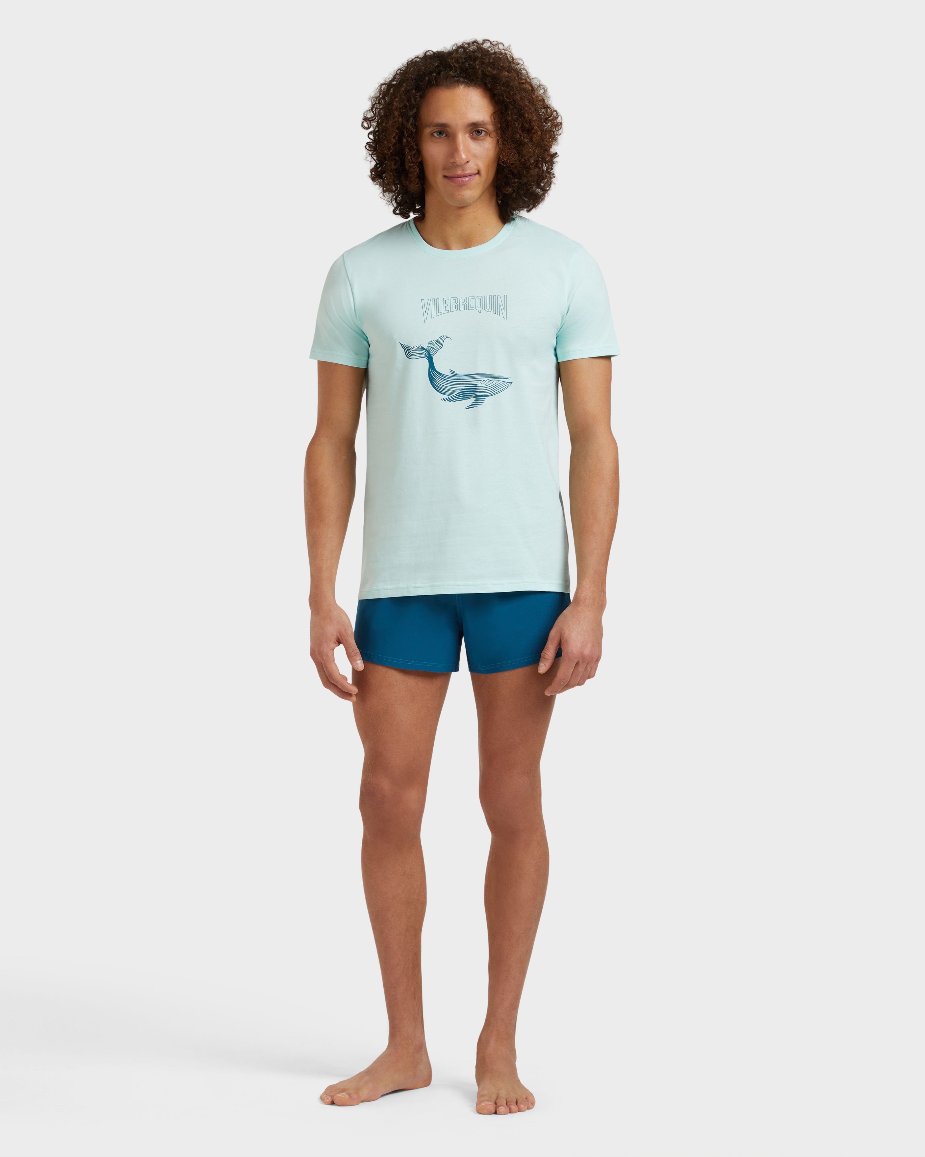 Men Organic Cotton T-shirt Whales BLUE NOTE frontworn view