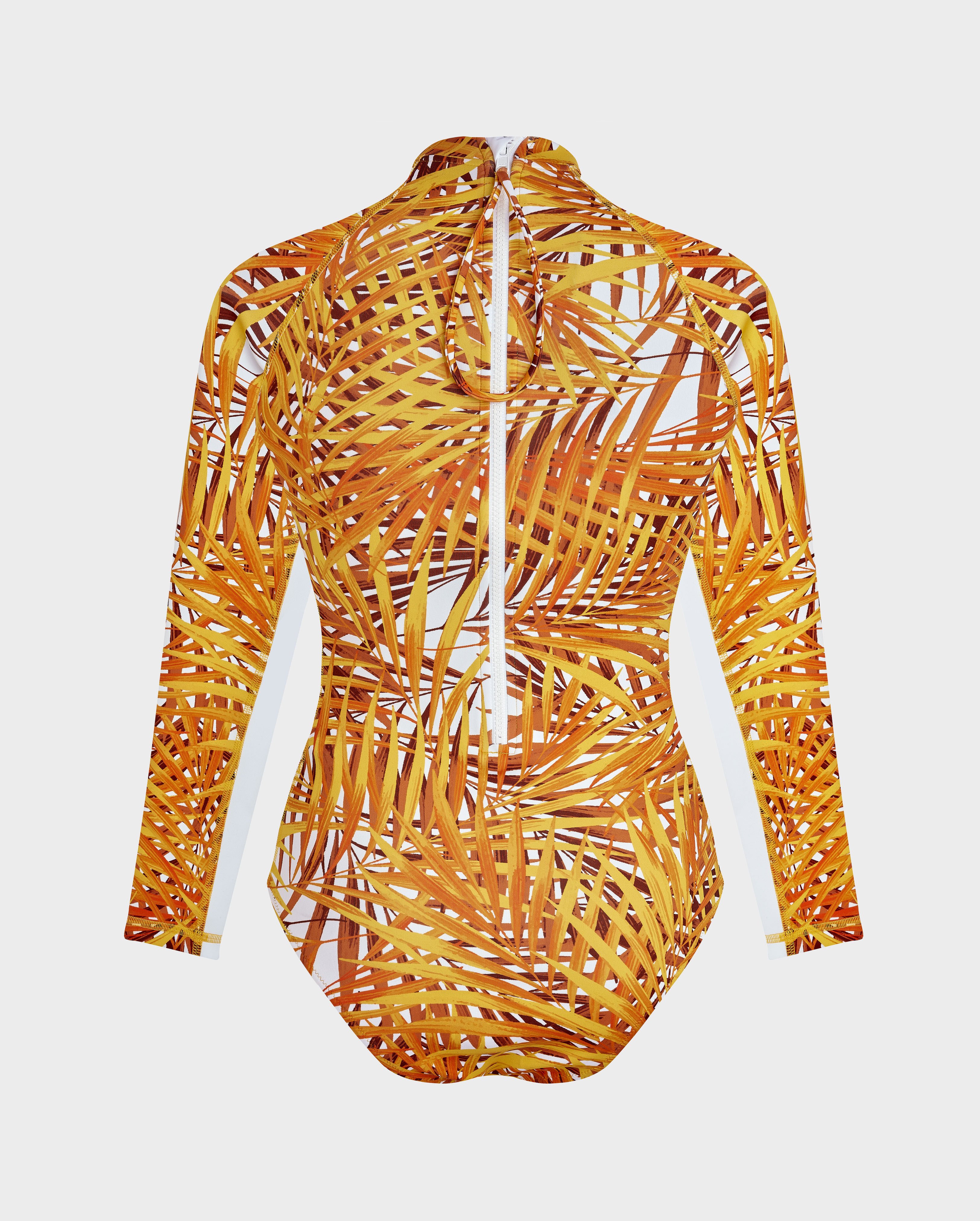Women UV Protection One-piece Rashguard Palm Leaves MANGO back view