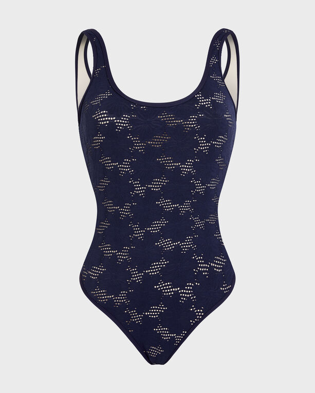 Vilebrequin - Women Low-back One-piece Swimsuit Jacquard Fleur Broderie Anglaise - Swimwear - Fashion - Blue - Size L