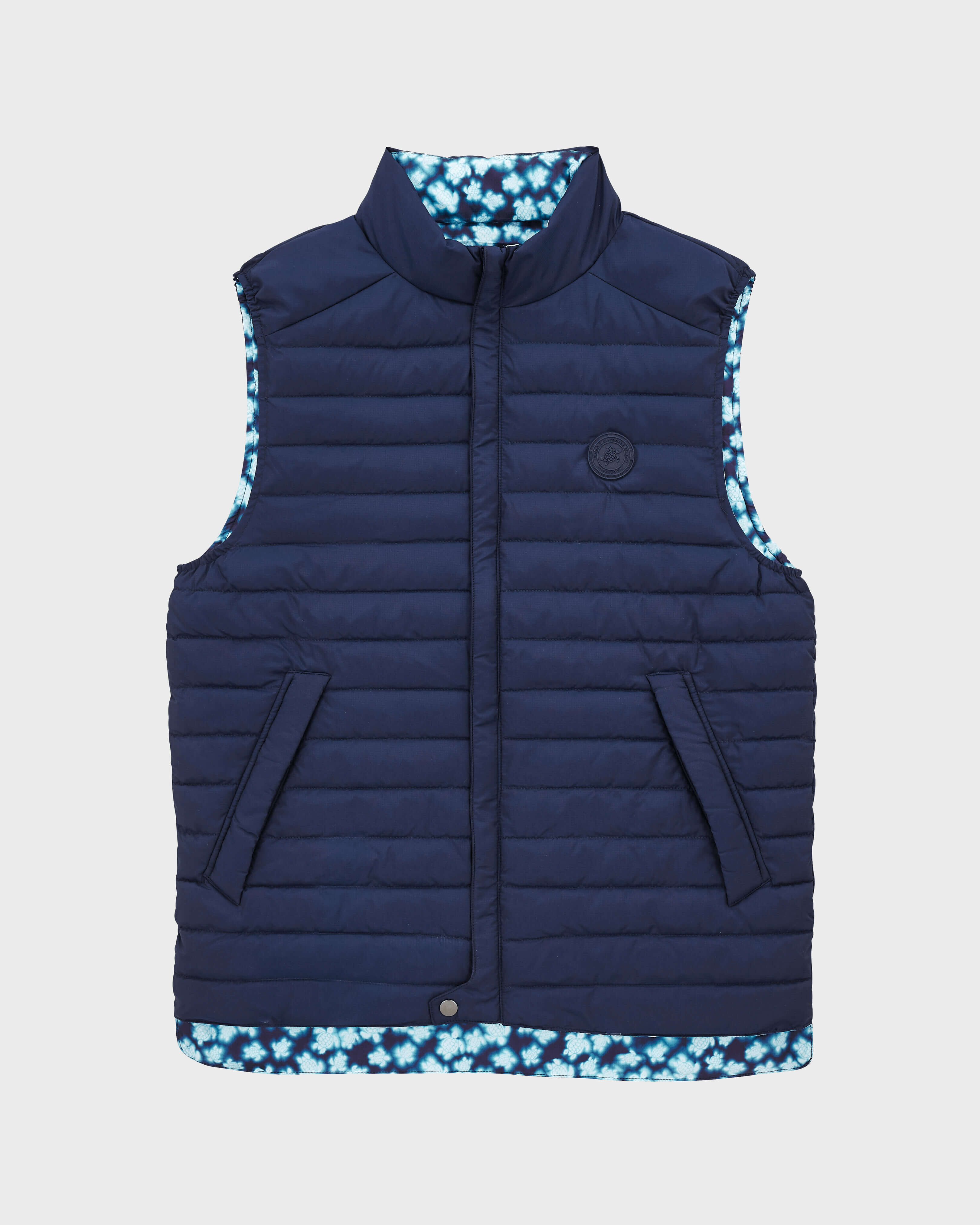 Chaqueta reversible sin mangas con estampado Blurred Turtles para hombre y mujer AZUL MARINO front view