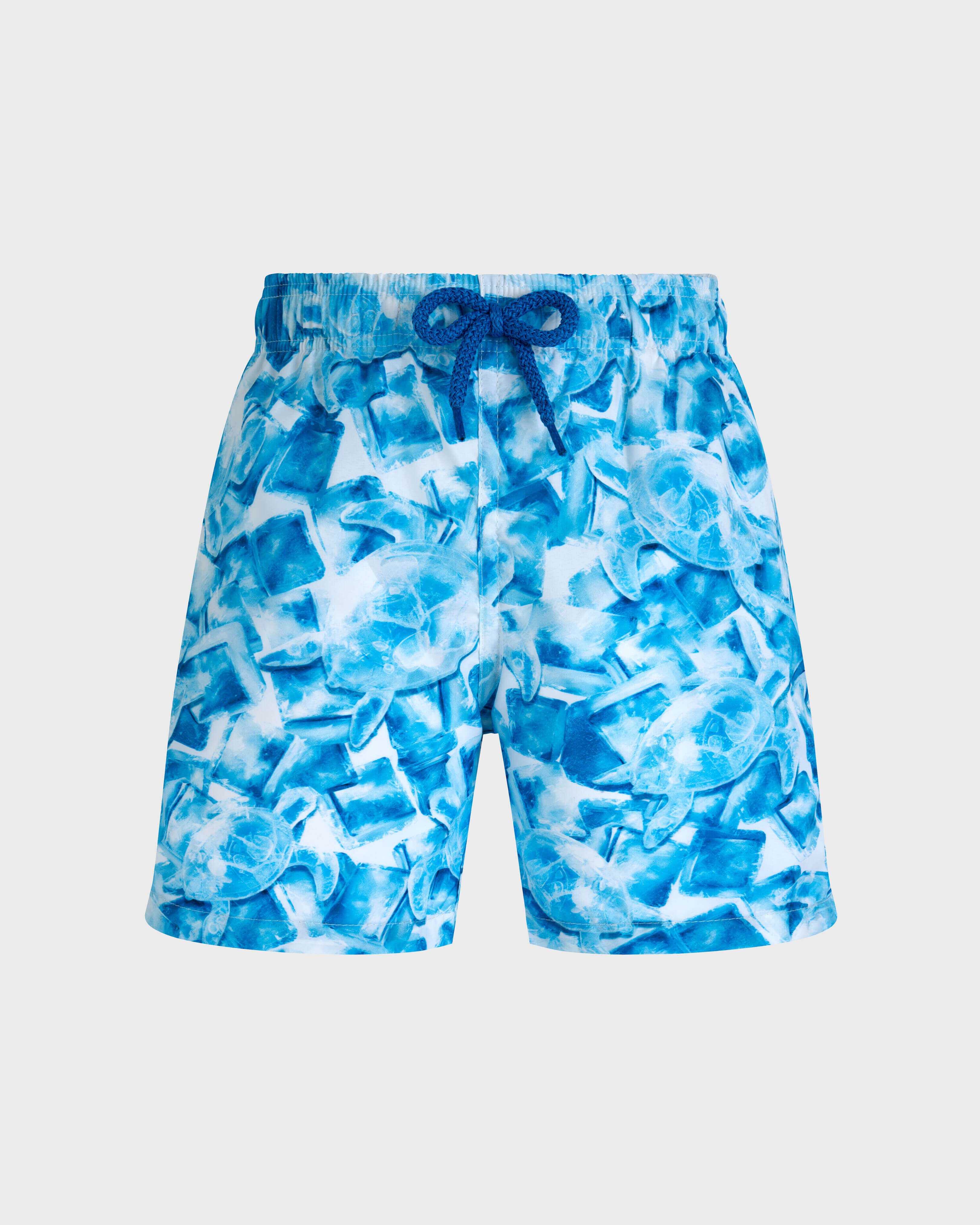 Boys Ultra-Light and Packable Swim Trunks Iced Turtles WHITE front view