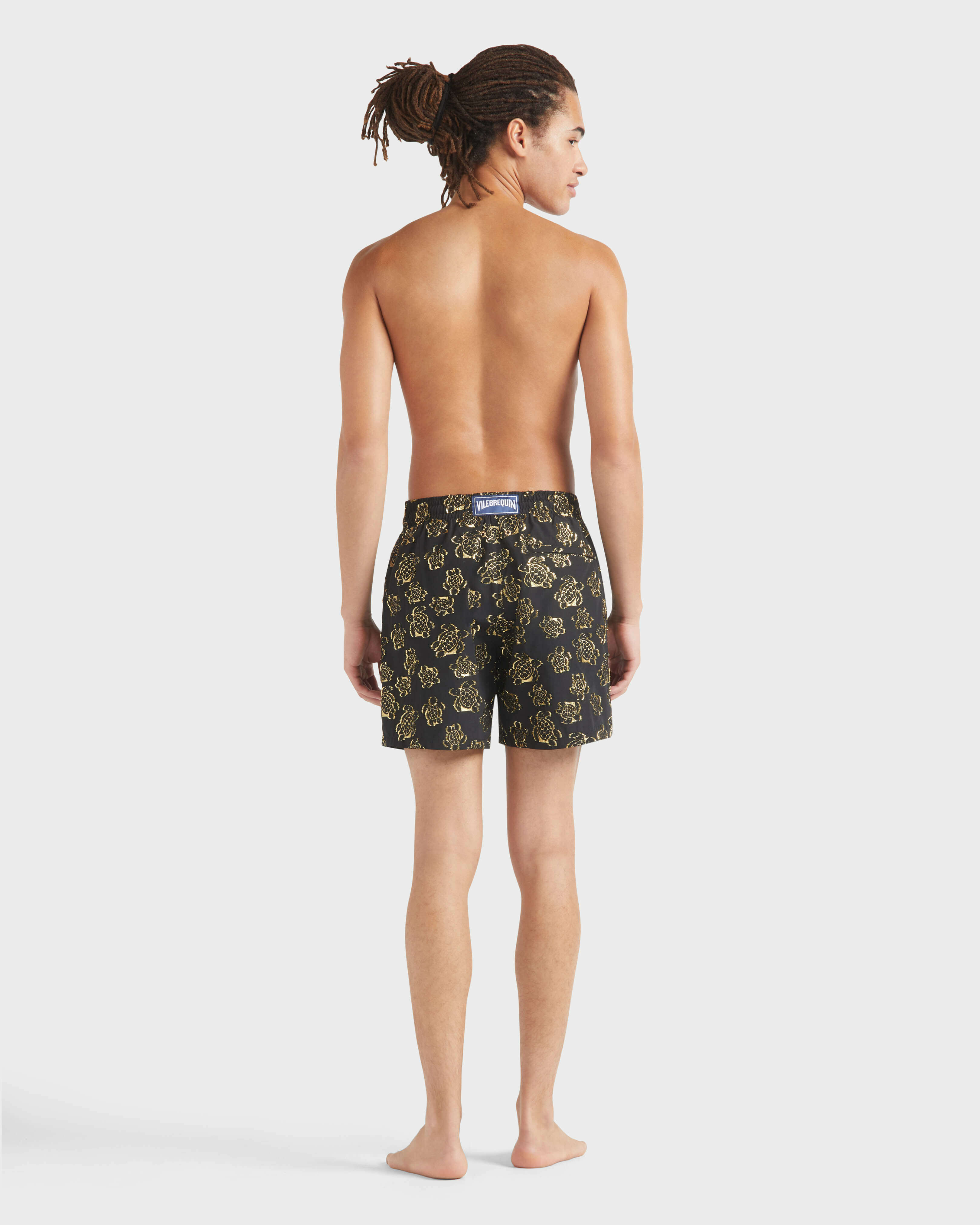 Men Swim Trunks Ronde des tortues Jacquard BLACK backworn view