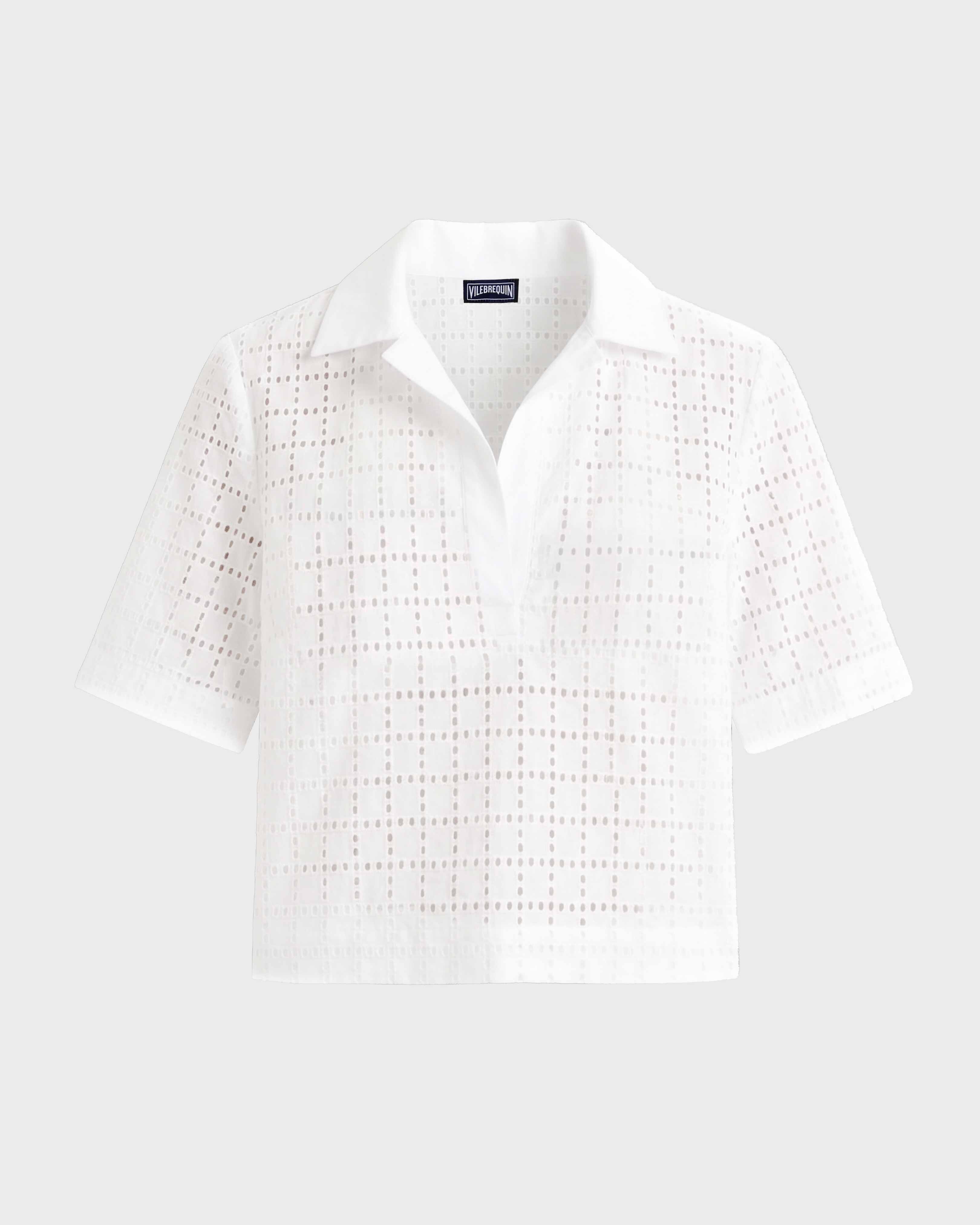 Top crop in Pizzo Sangallo geometrico donna BIANCO front view