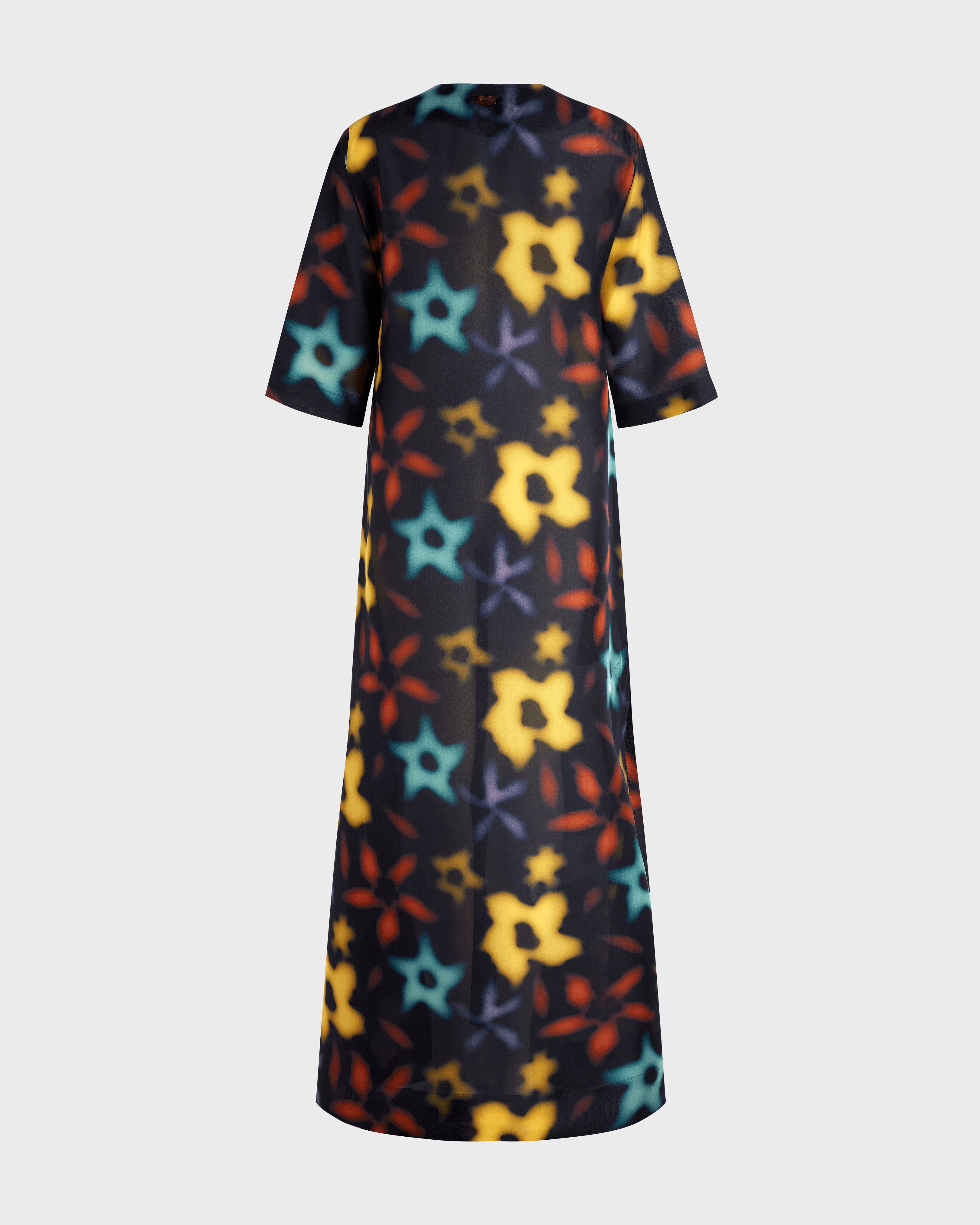 Women Silk Kaftan Blurred NAVY back view