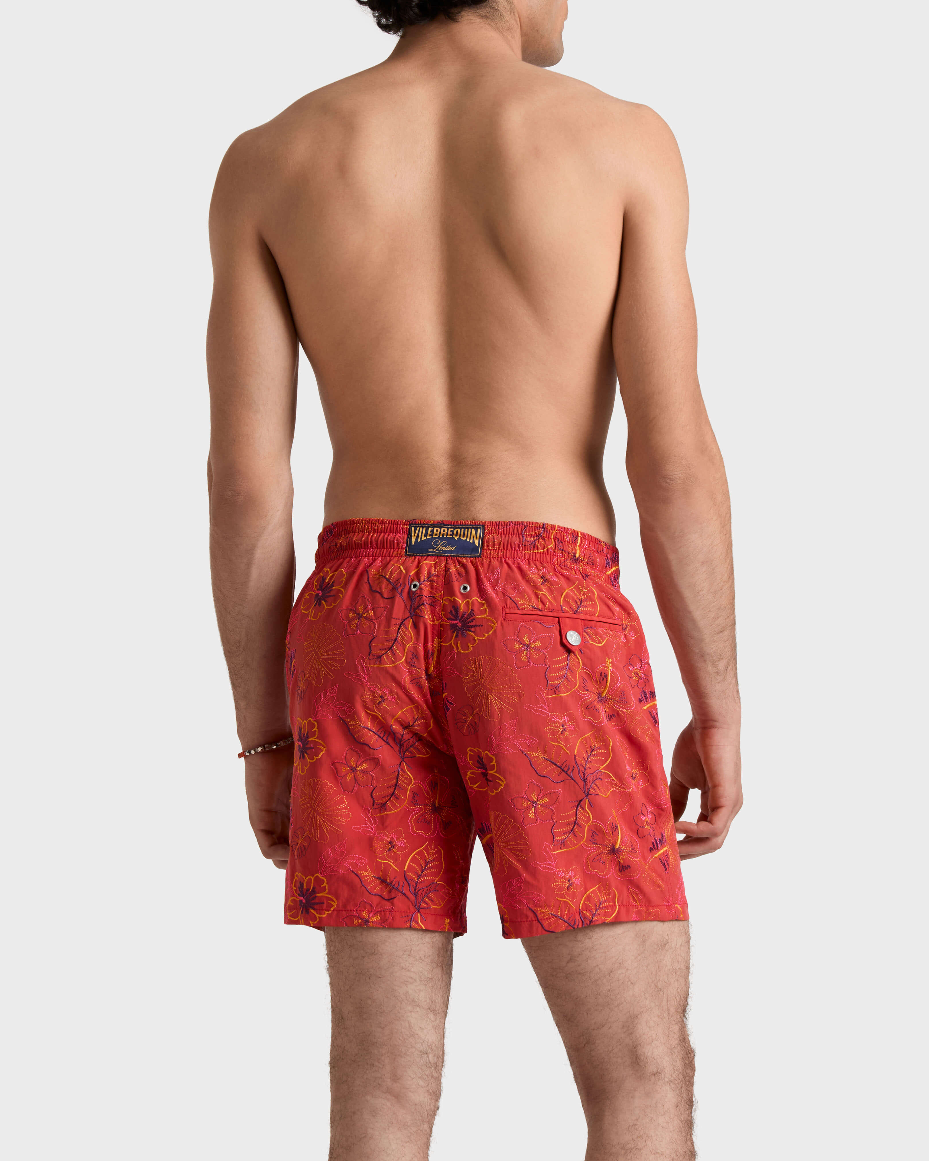 Men Embroidered Swim Trunks Island Flowers - Limited Edition DALIA backworn view