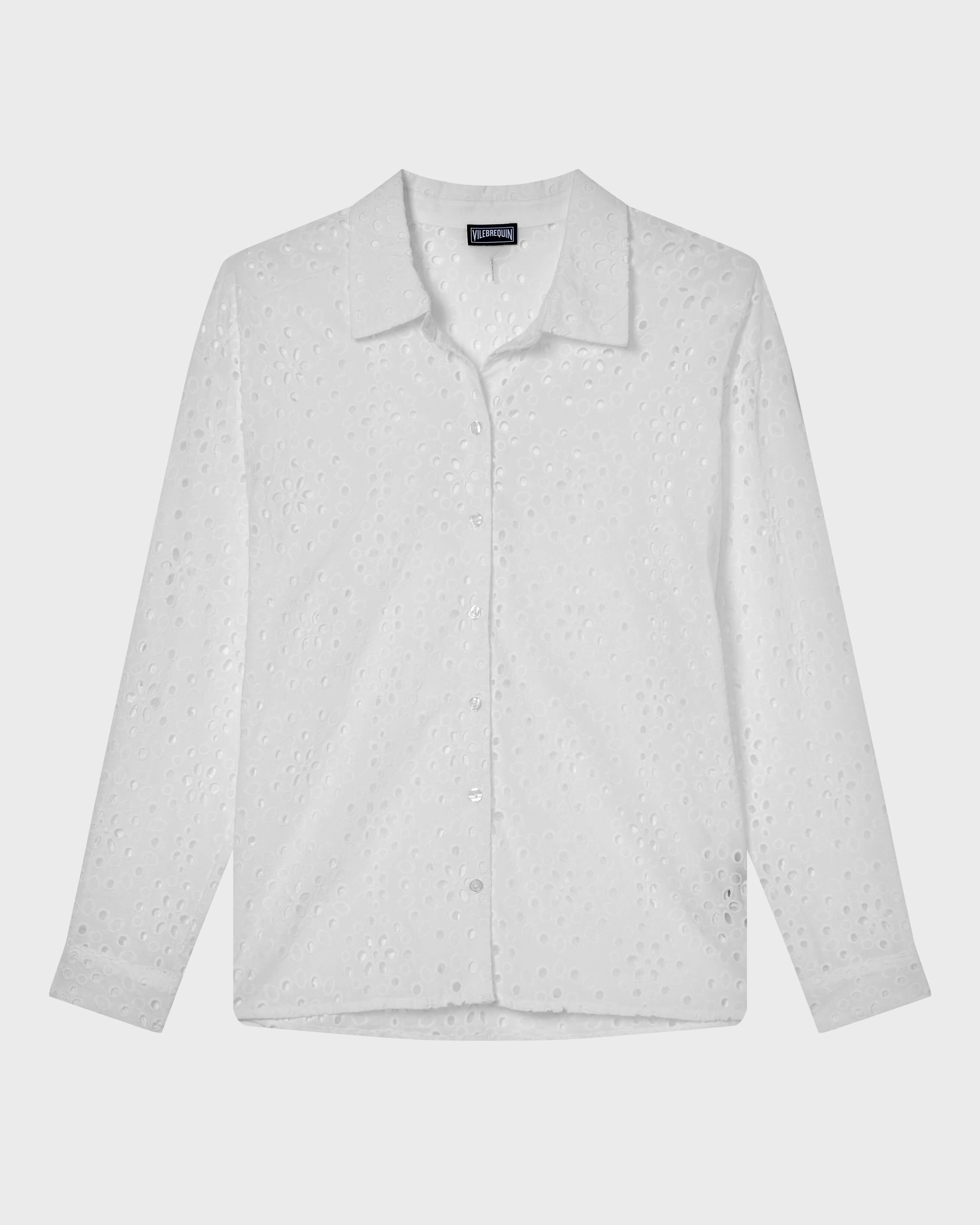 Camisa de Bordado Suizo Floral para mujer BLANCO front view