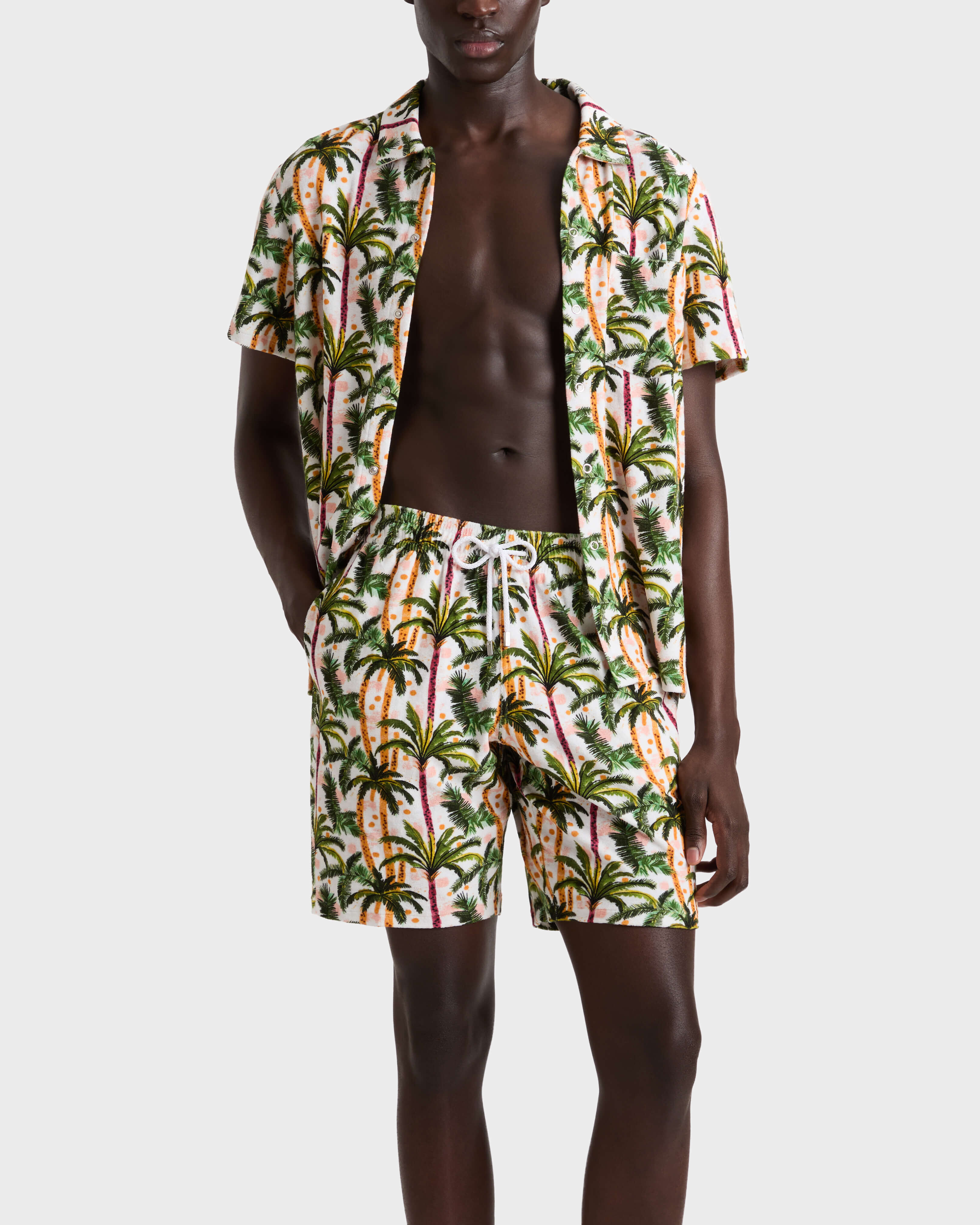 Men Terry Bermuda Shorts Brazil Jungle WHITE frontworn view