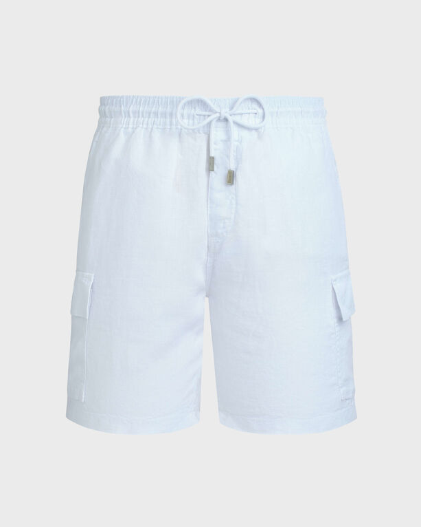 Vilebrequin - Einfarbige Leinen-bermudashorts Mit Cargotaschen Für Herren - Bermuda - Baie - Weiss - Größe XXXL