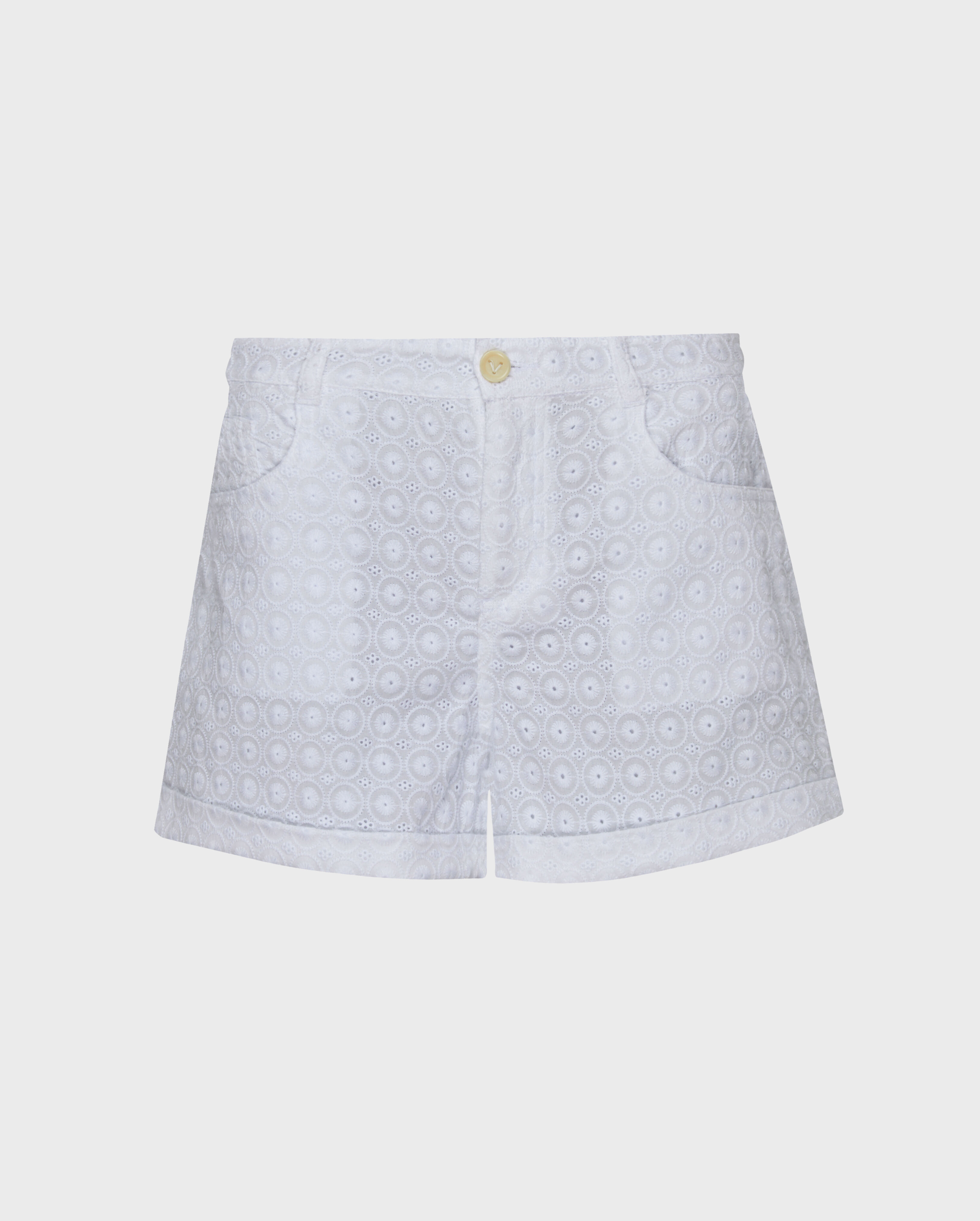 Women Cotton Bermuda Shorts Broderie Anglaise WHITE front view