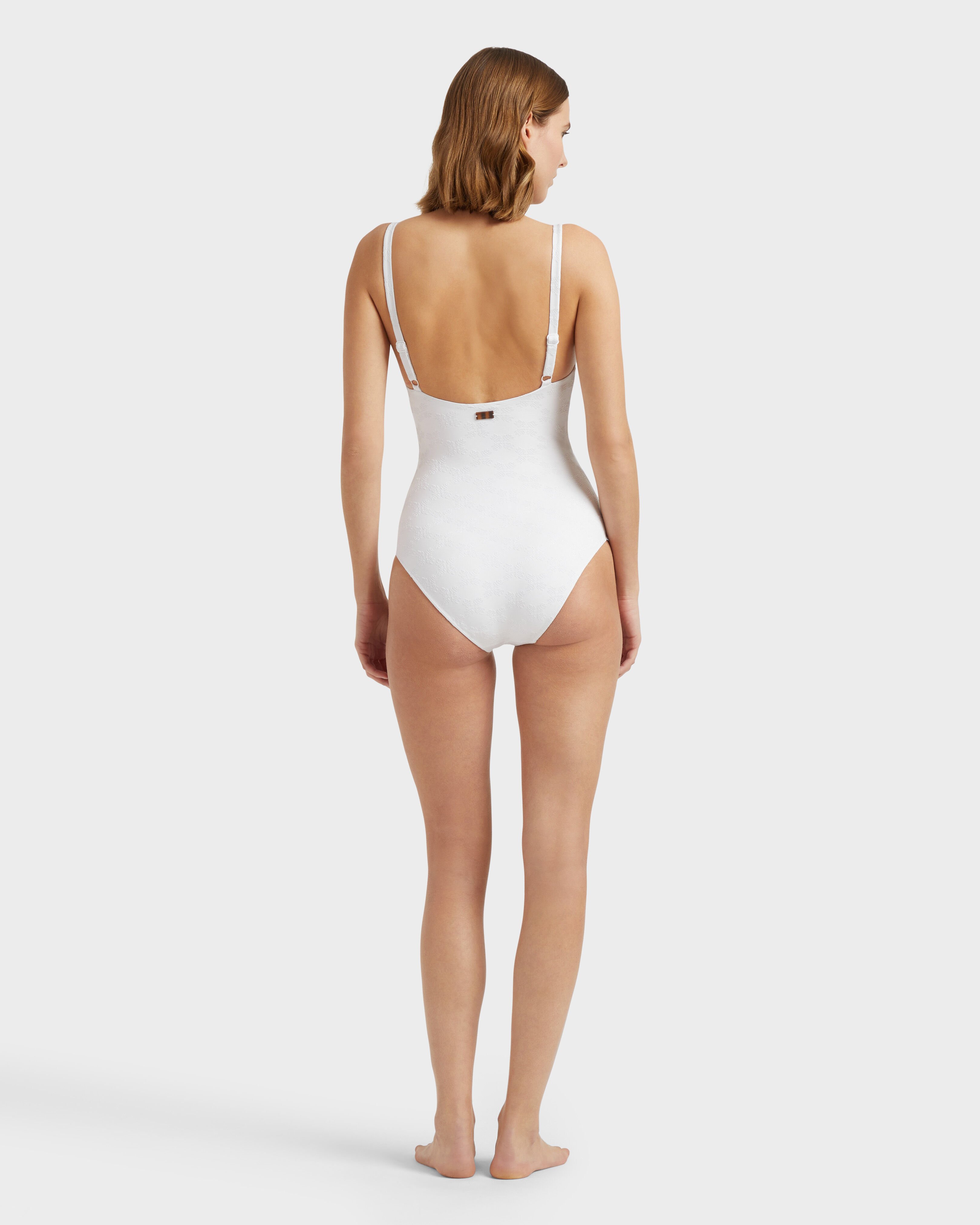 Women Underwire One-piece Swimsuit Turtle Monogram WHITE backworn view