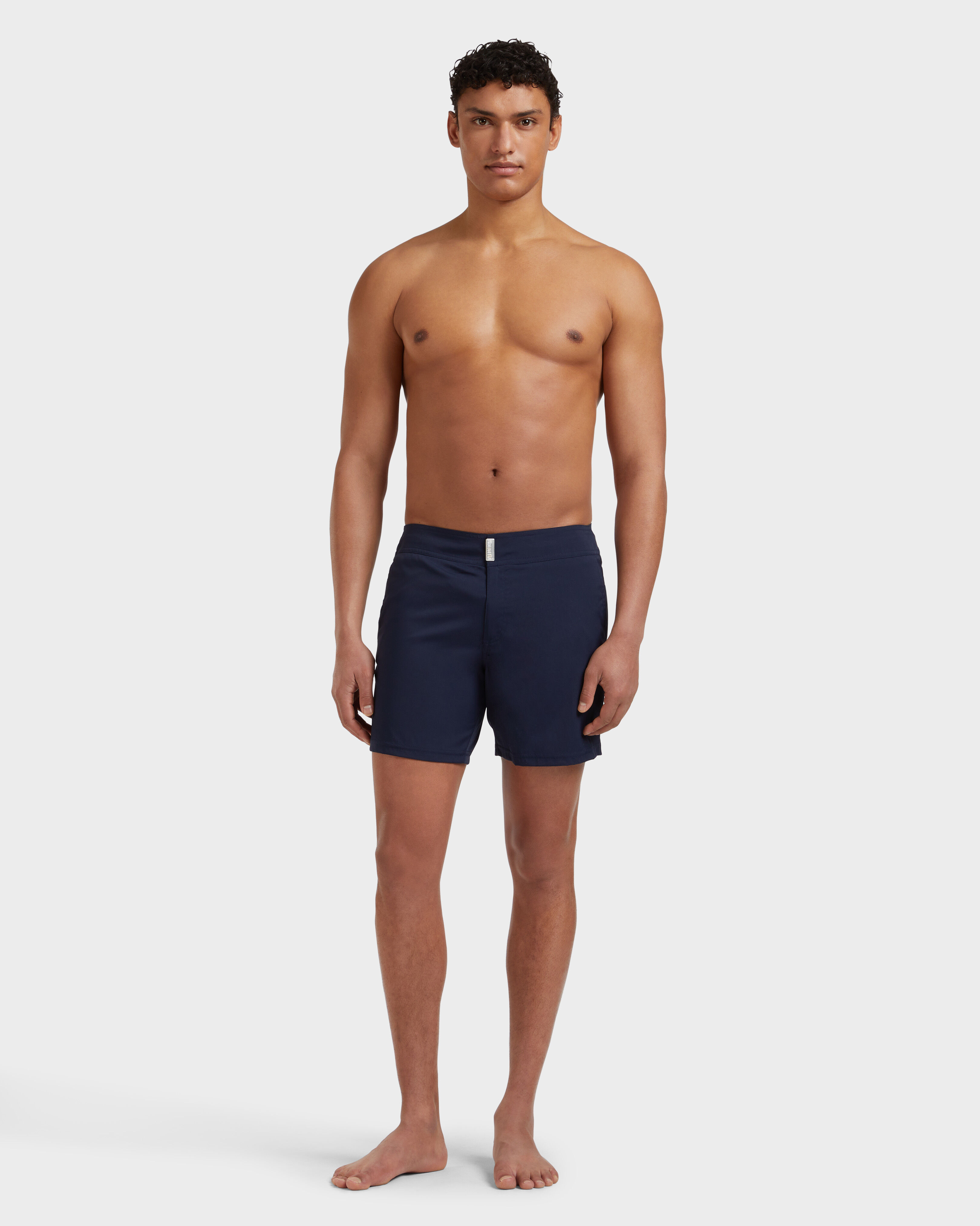 Solid Stretch-Badeshorts mit flachem Bund für Herren MARINEBLAU frontworn view