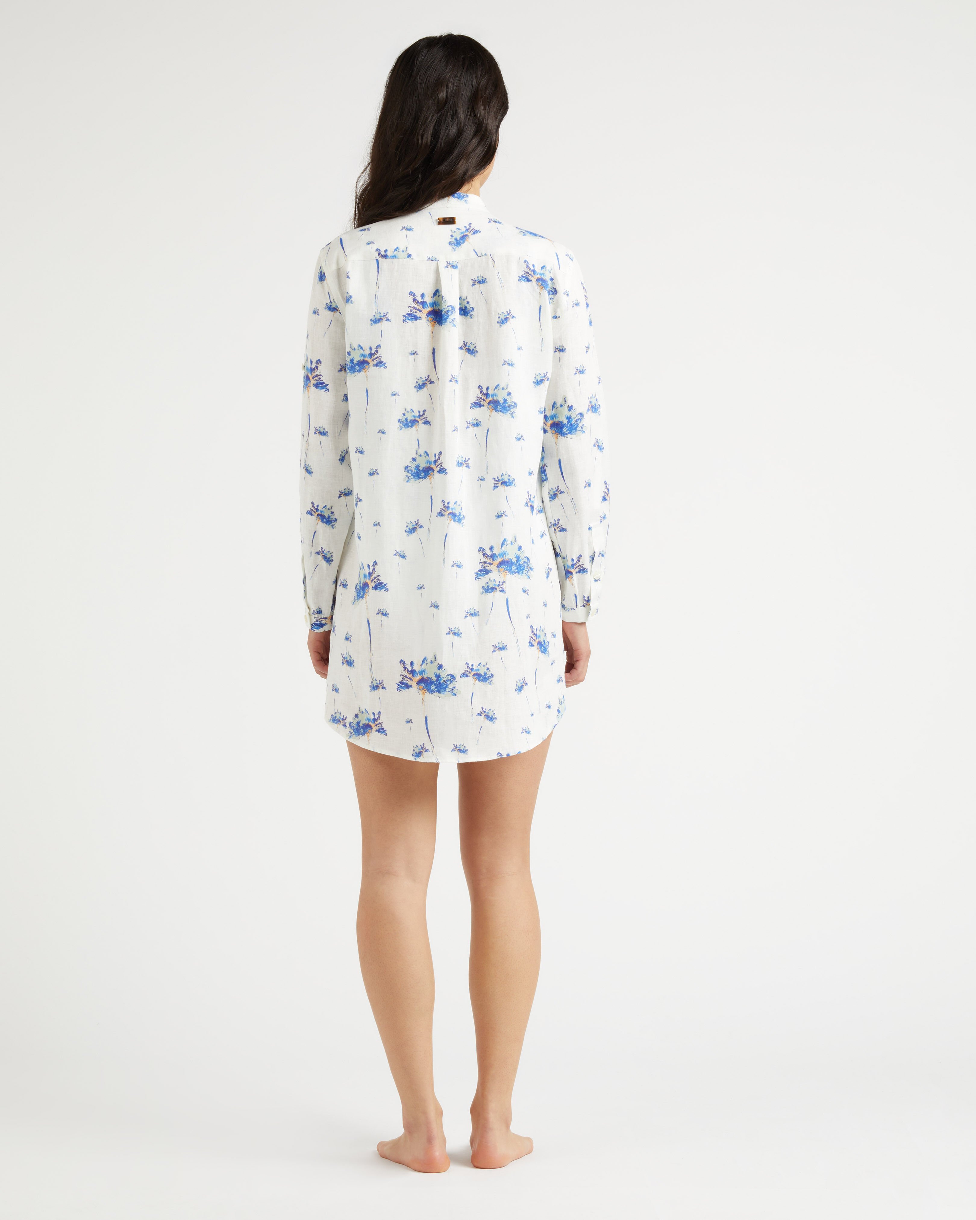Women Linen Shirt Dress Herbier OFF WHITE backworn view
