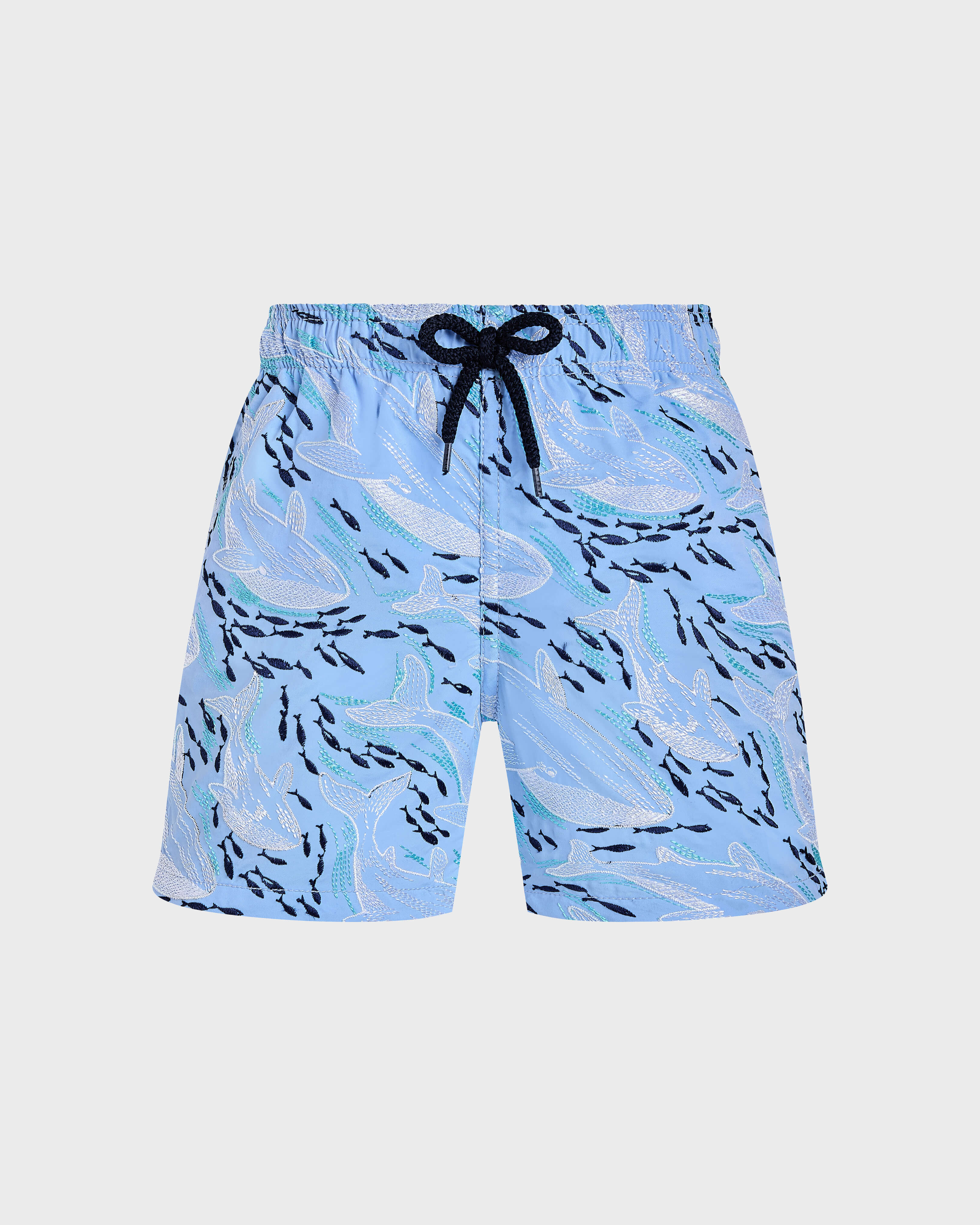 Boys Swimwear Embroidered Whales - Limited Edition FLAX FLOWER front view