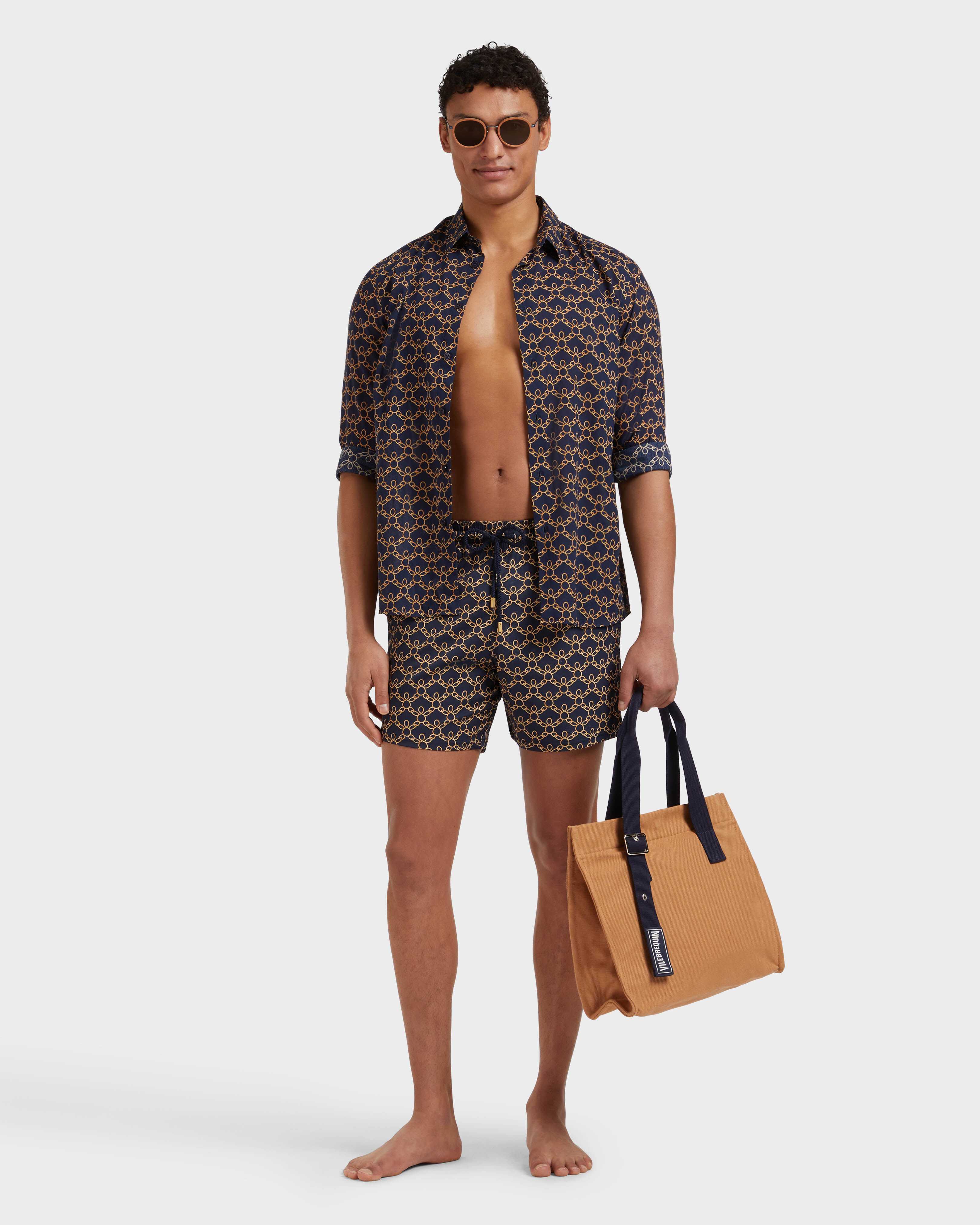 Men Stretch Short Swim Shorts Turtles Chains NAVY supp1 view
