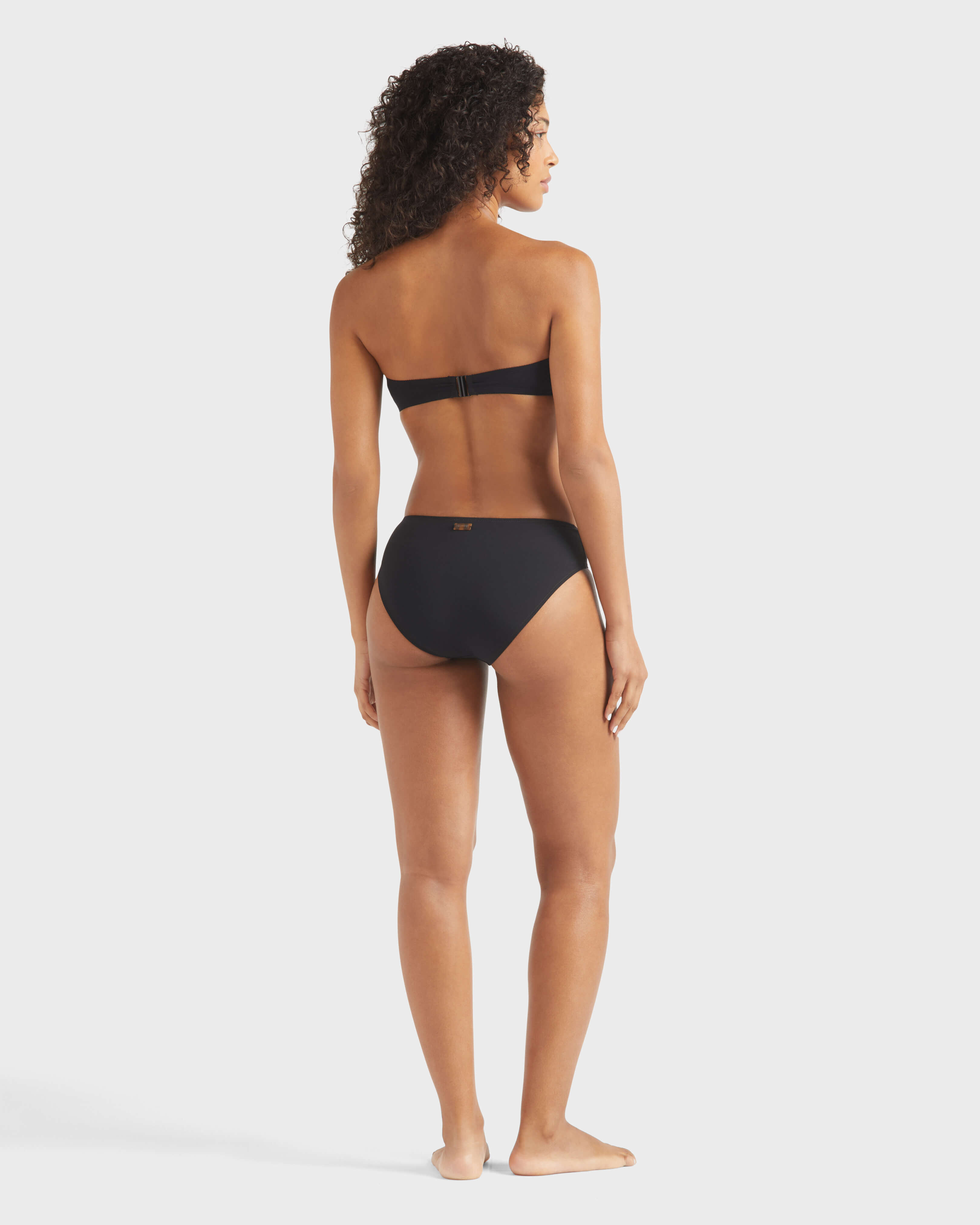 Women Mid Rise Brief Bikini Bottom Solid BLACK backworn view