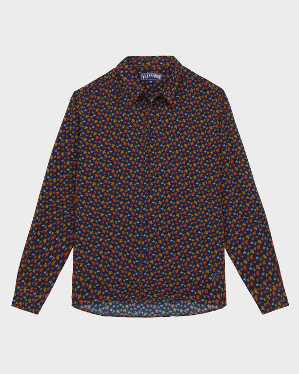 Vilebrequin - Men Cotton Voile Shirt Micro Ronde Des Tortues - Shirt - Caracal - Orange - Size XL