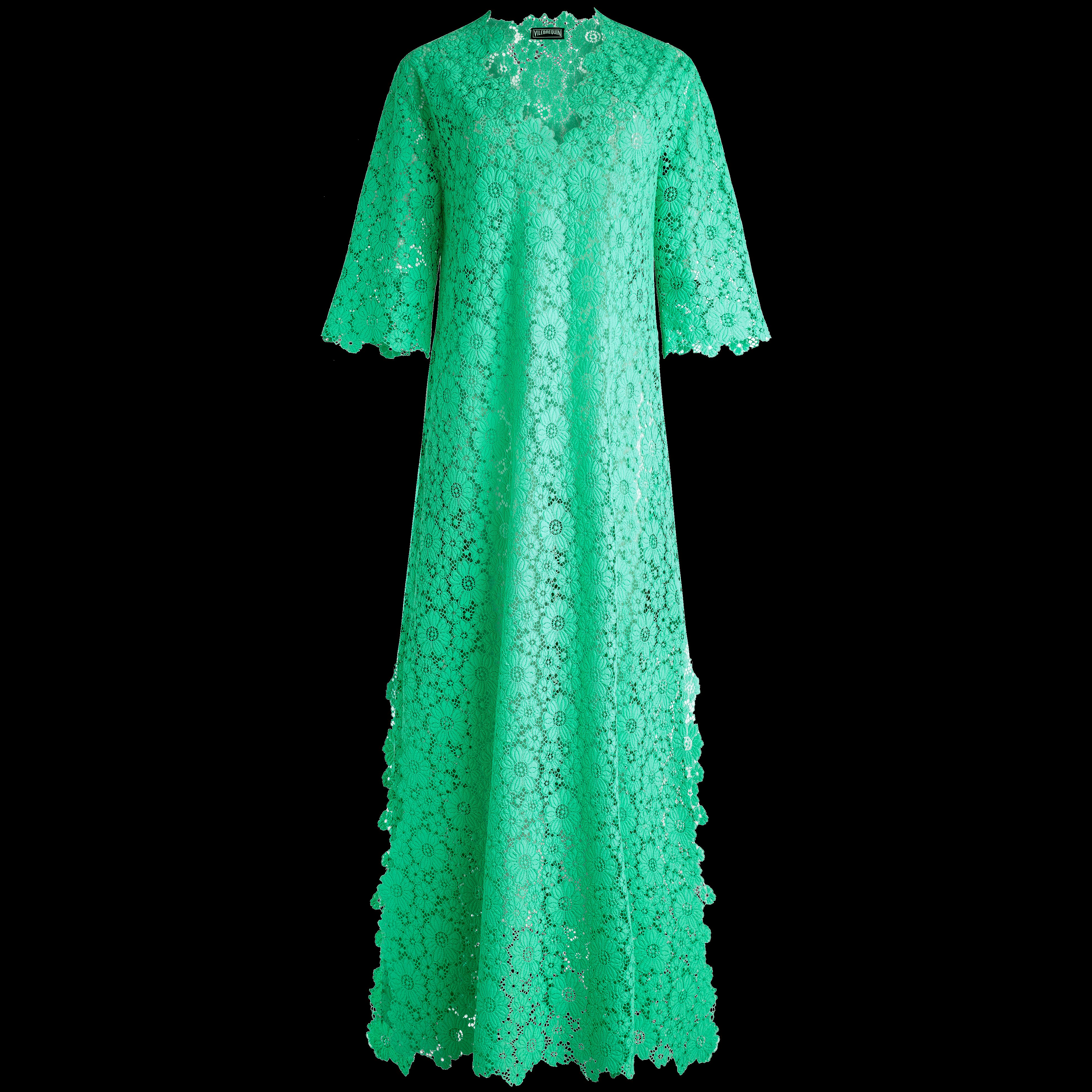 Women Guipure Kaftan Flowers Lace GREEN PARADISE front view