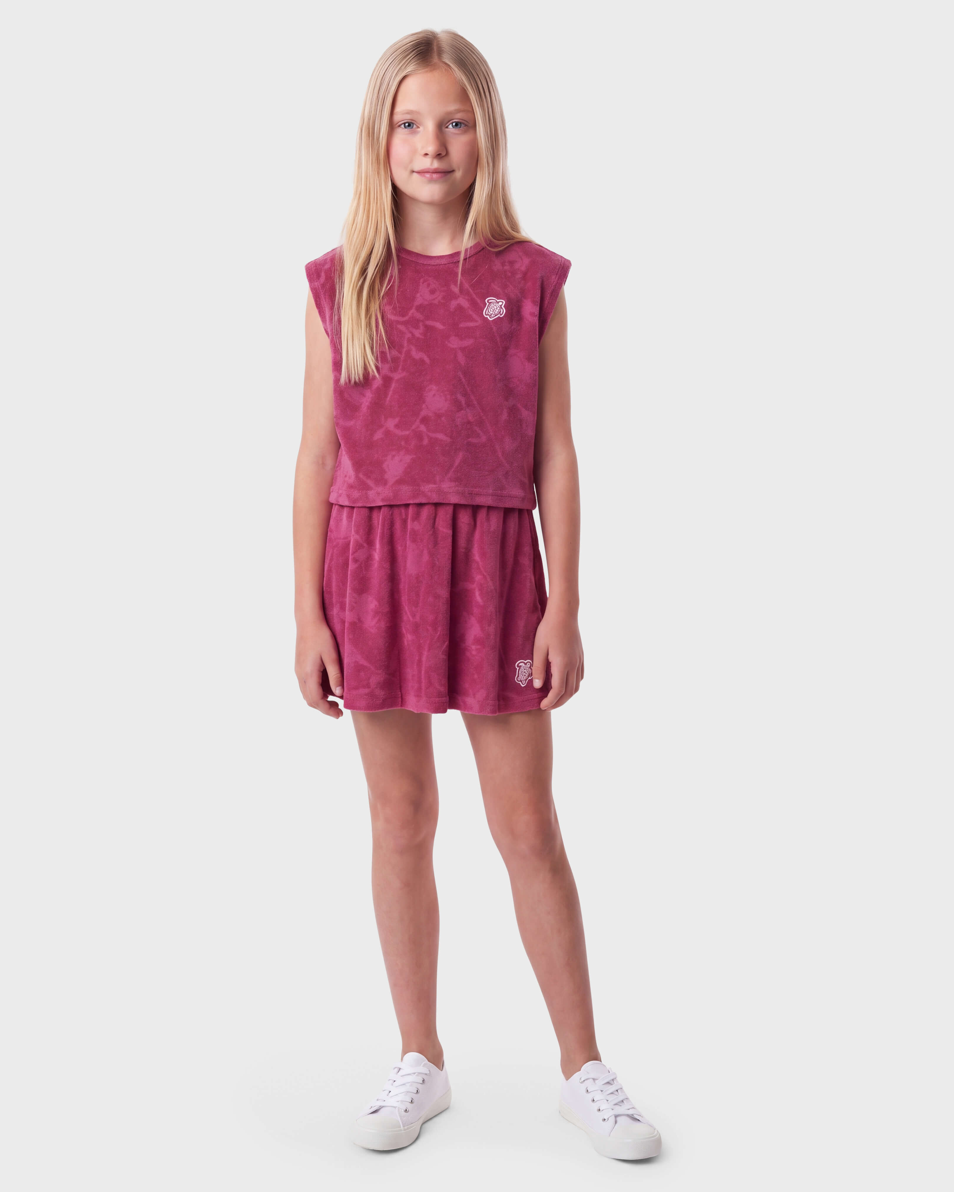Girls Terry Jacquard Skirt Roses CRIMSON PURPLE frontworn view