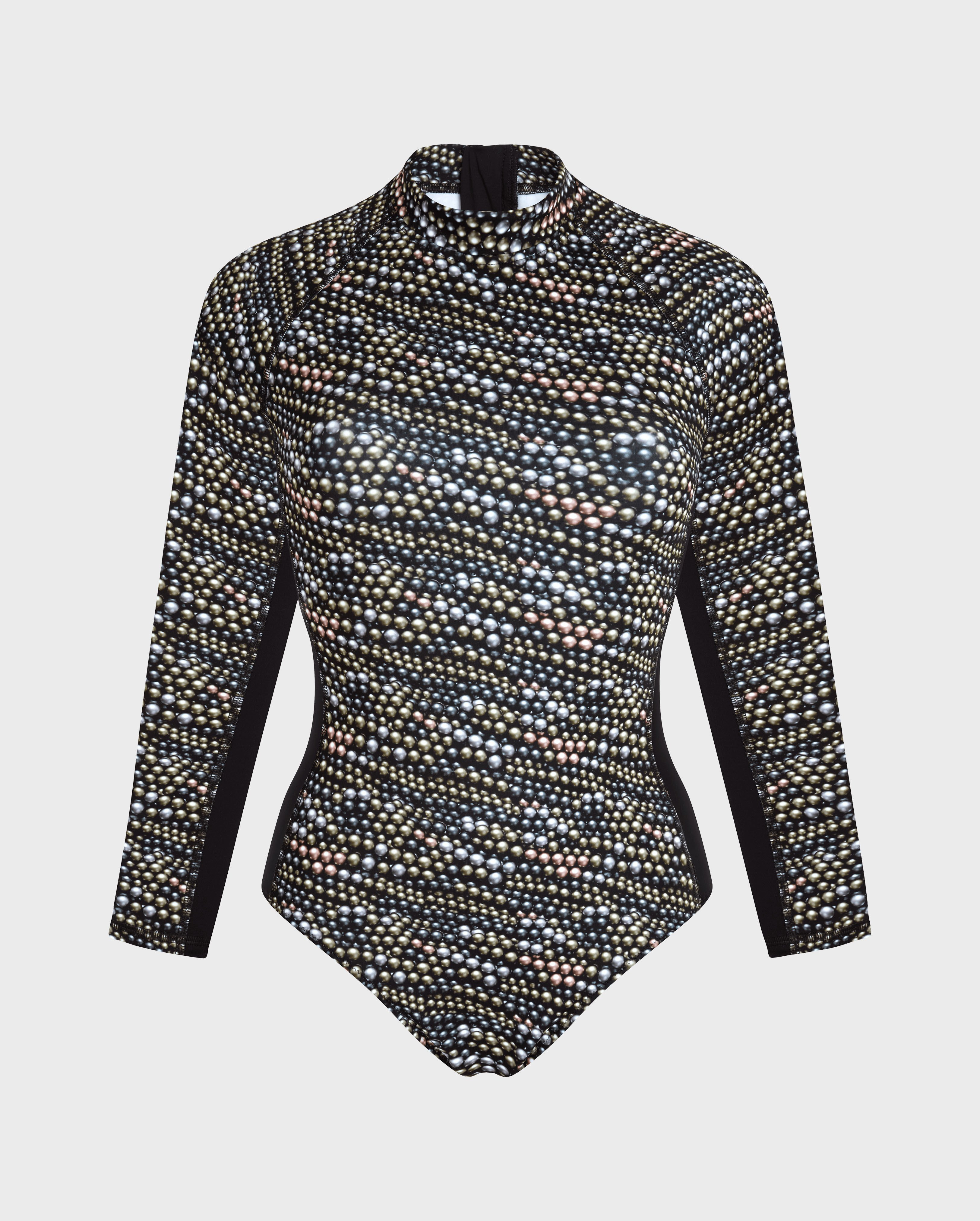 Women UV Protection One-Piece Rashguard Pearl BLACK front view