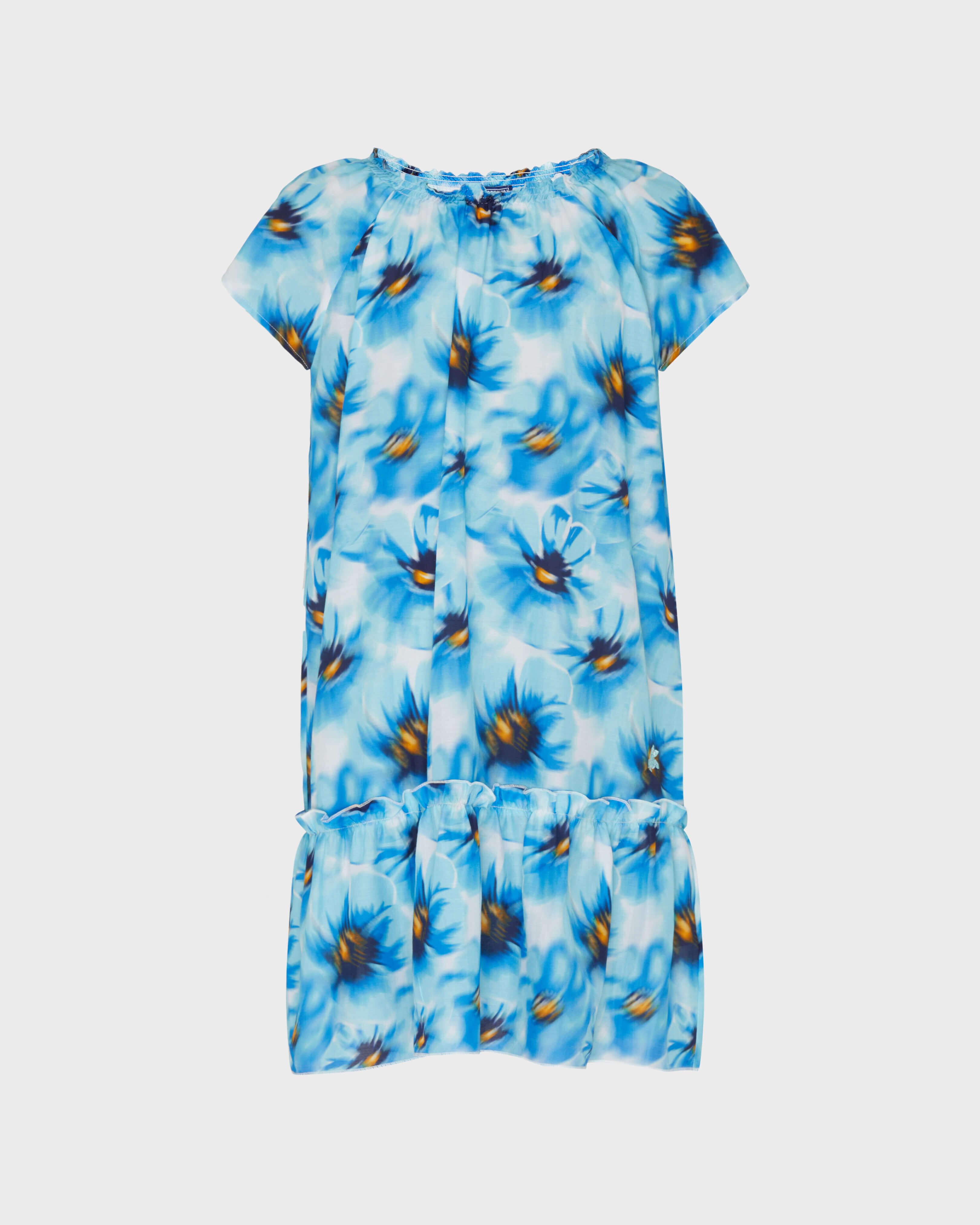 Girls Cotton and Silk Dress Poppies BLUE TOPAZ front view