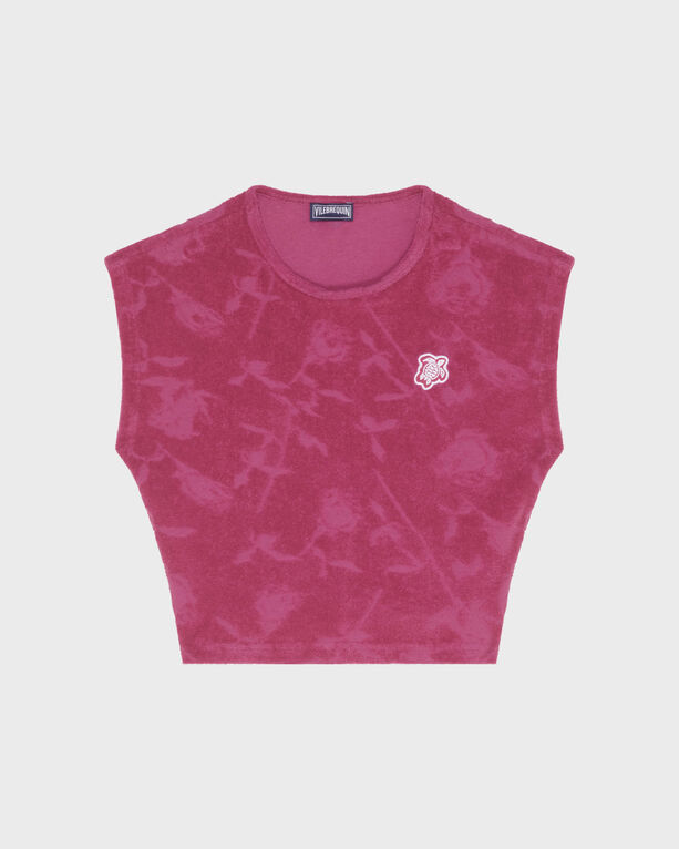 Vilebrequin Kids' Girls Terry Jacquard Tanktop Roses In Red