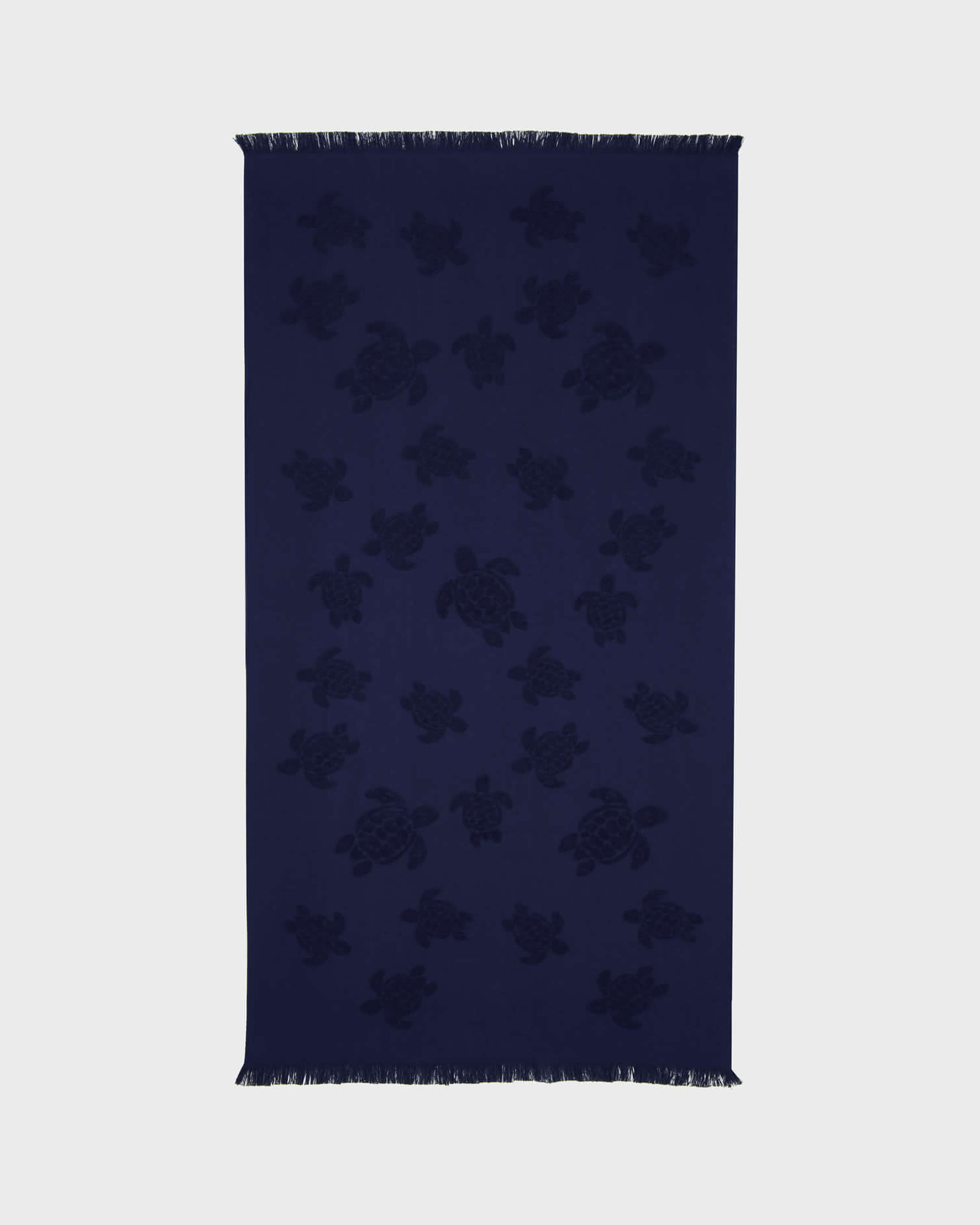 Beach Fouta in Organic Cotton Turtles Jacquard NAVY front view