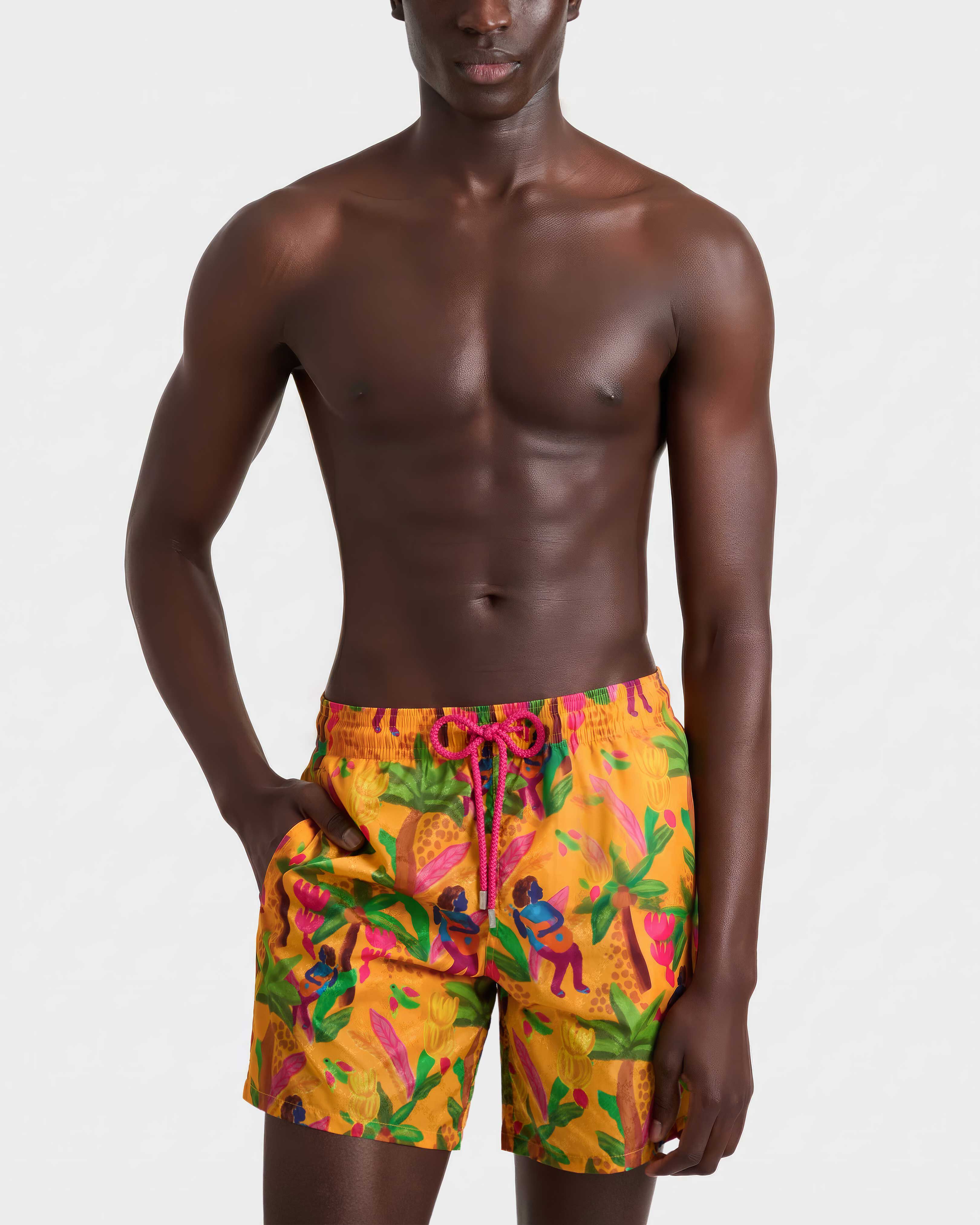 Men Swim Shorts Tropicalia Monogram Turtles Jacquard MANGO frontworn view