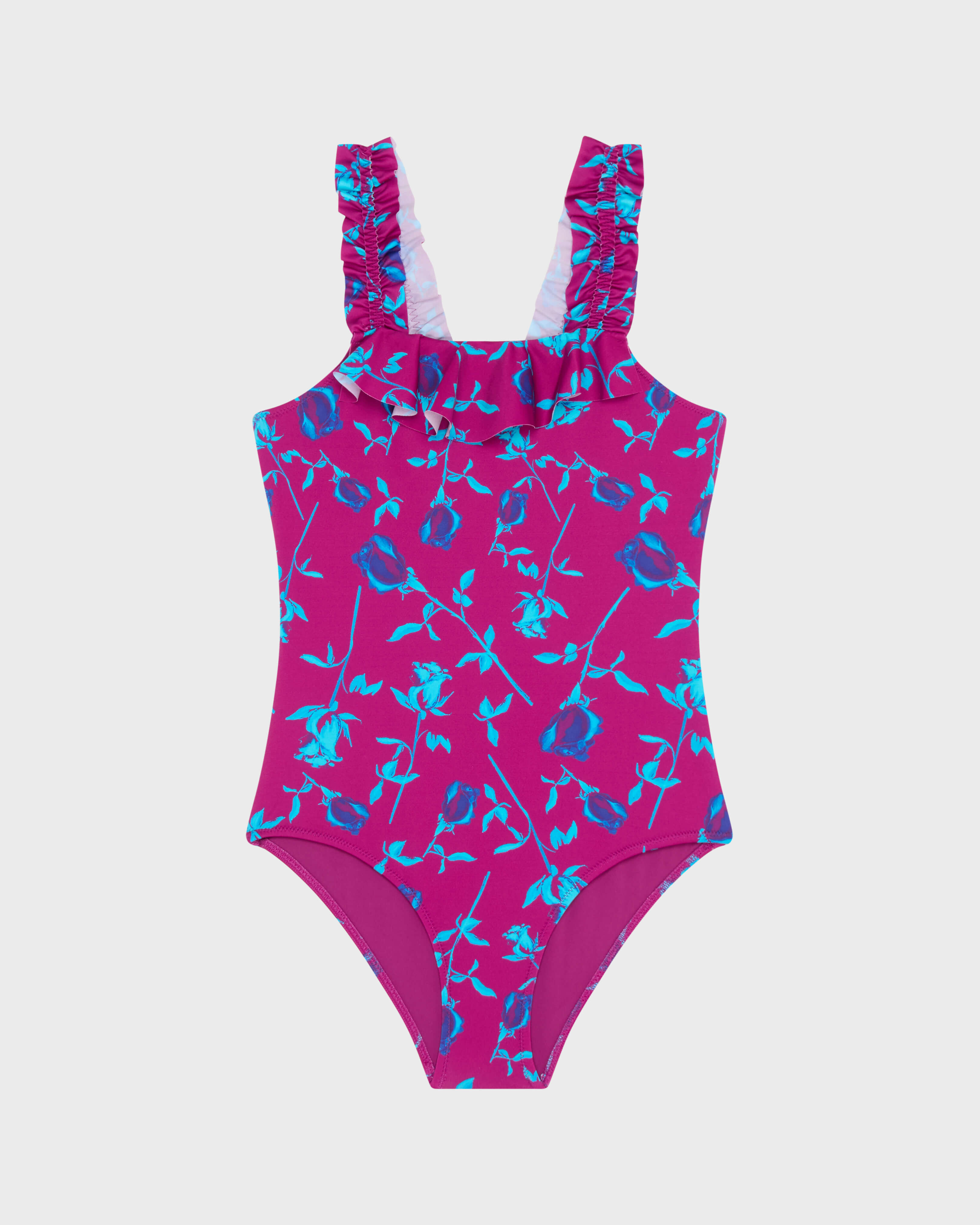 Bañador de una sola pieza con estampado Roses para niña MORADO front view