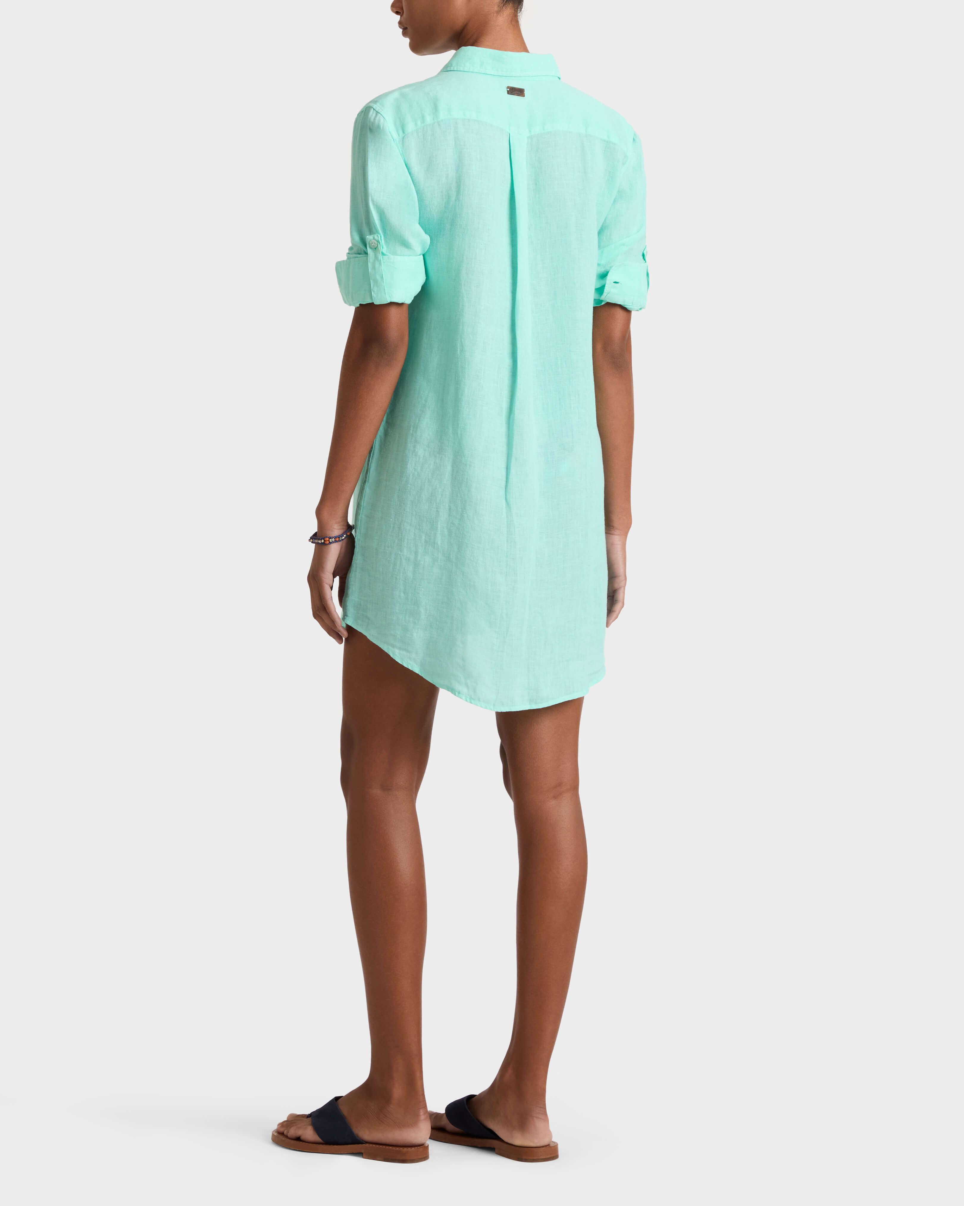 Women Linen Shirt Dress Solid CARIBBEAN backworn view